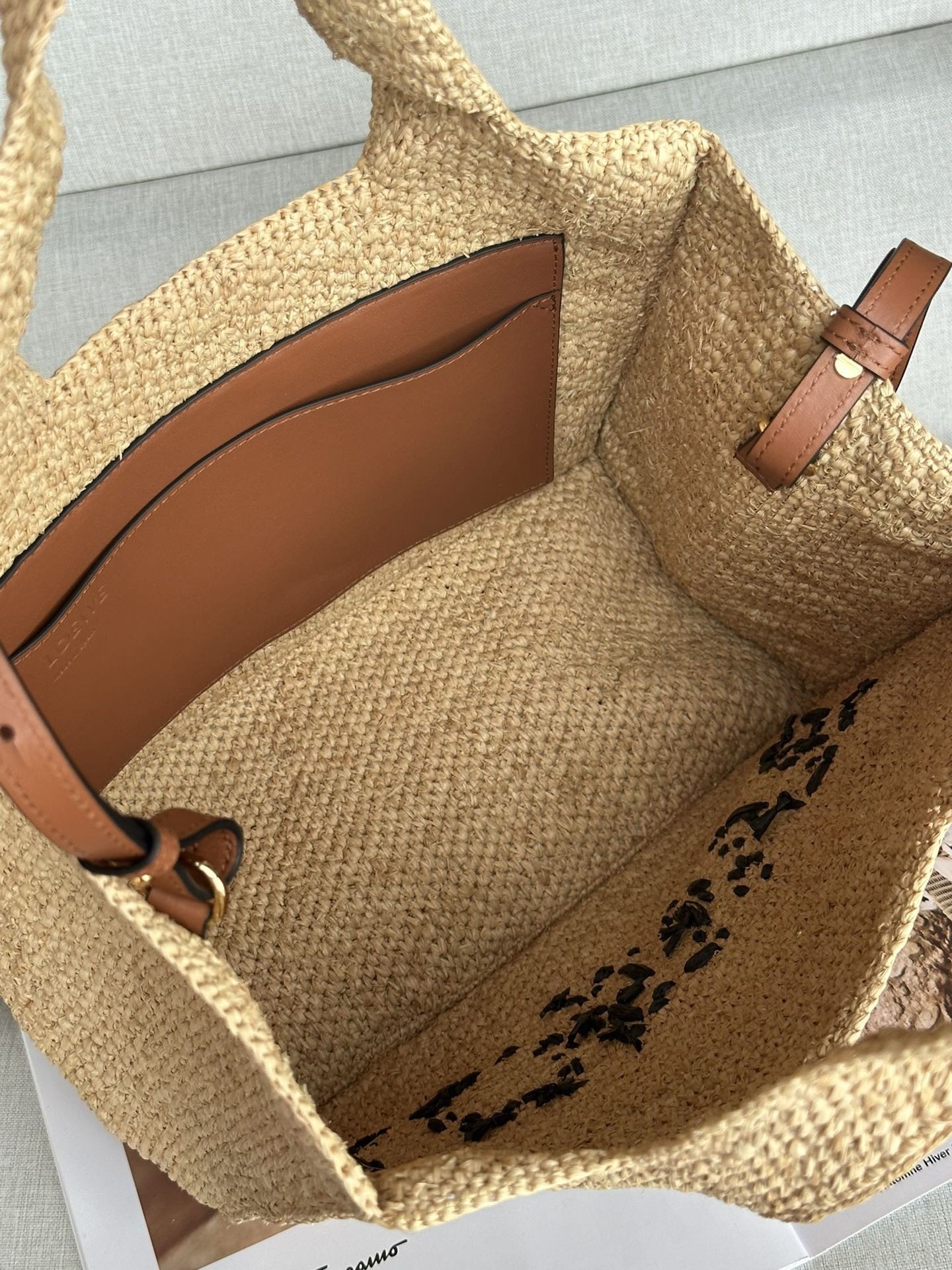 Loewe Small LOEWE Font Tote in Natural Raffia