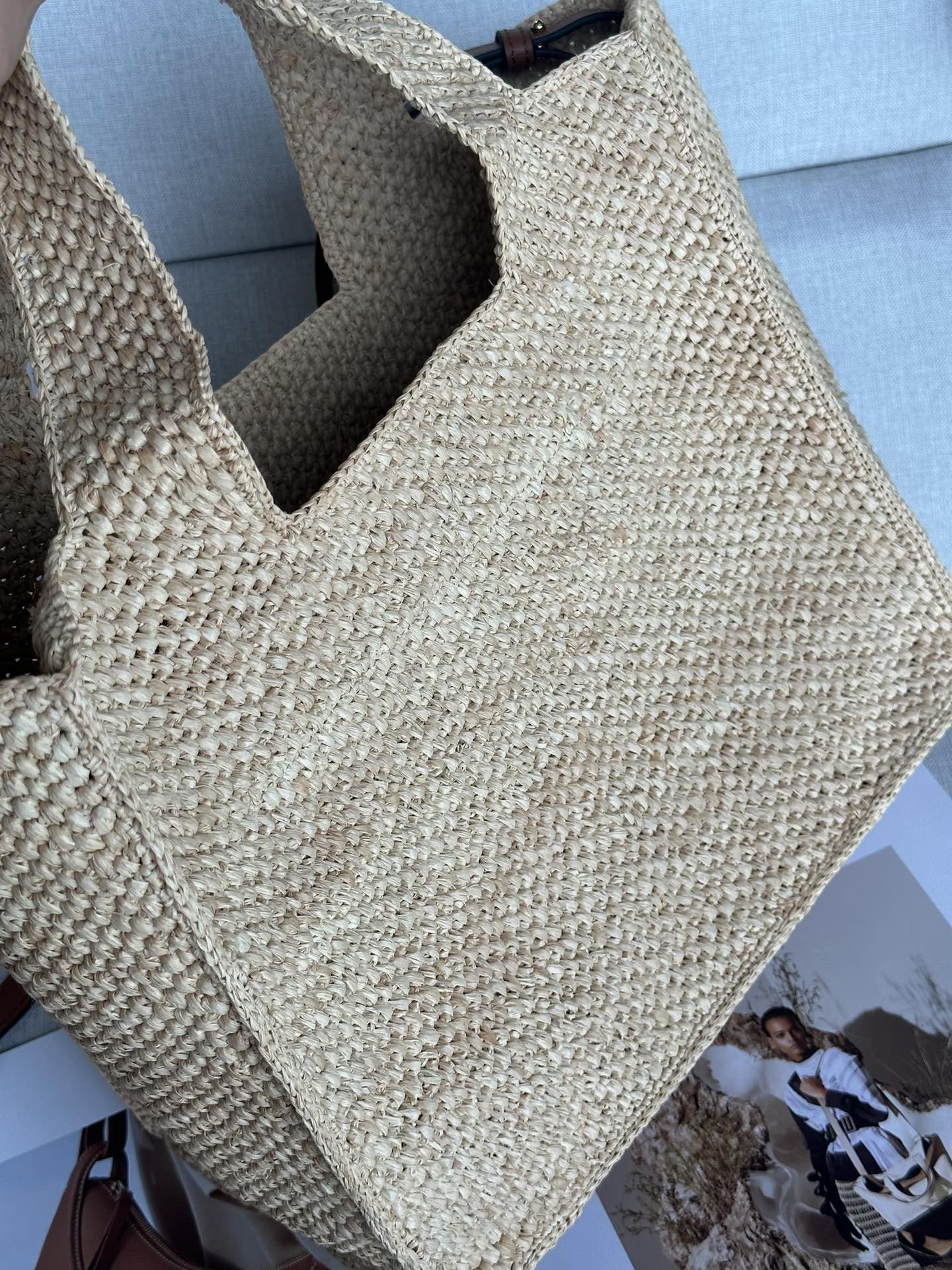 Loewe Small LOEWE Font Tote in Natural Raffia