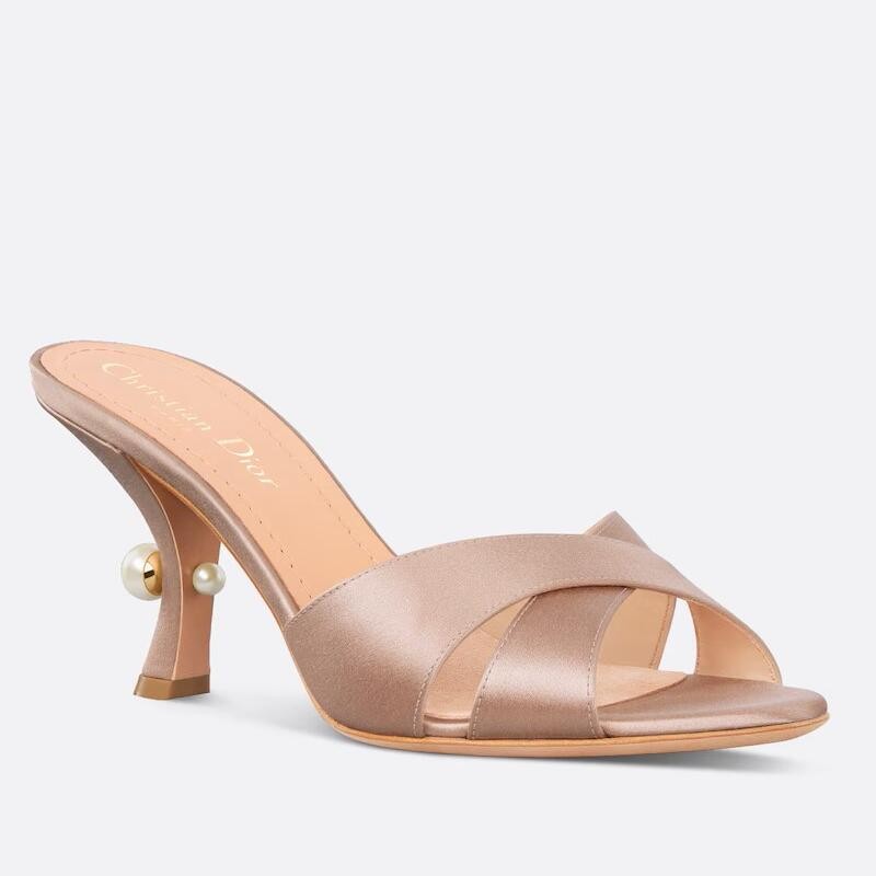 Dior Tribales Heeled Slide Sandals in Nude Satin