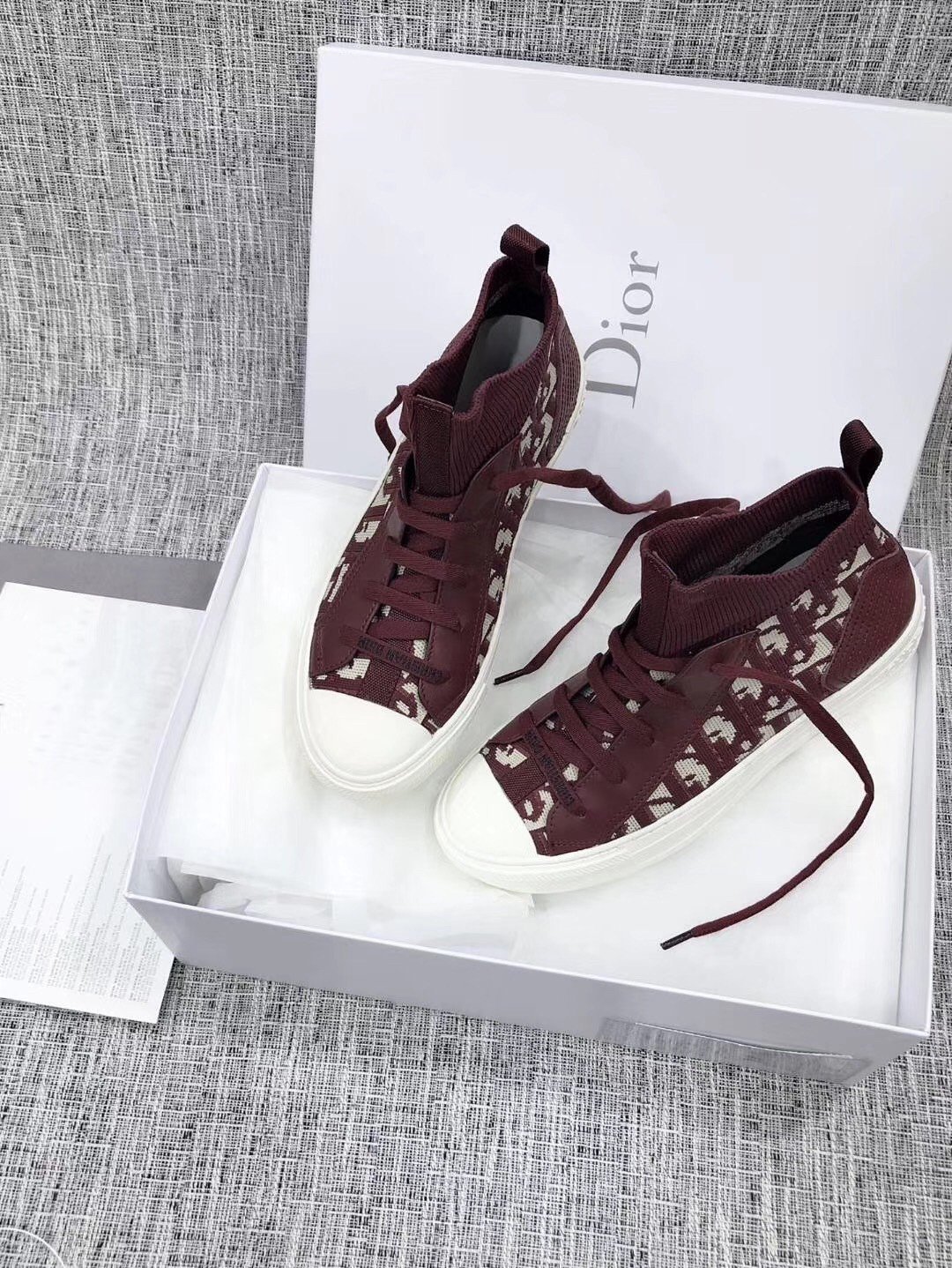 Dior Walk'N'Dior Mid-top Sneakers In Bordeaux Oblique Canvas