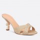 Dior Tribales Heeled Slide Sandals in Nude Suede and Strass