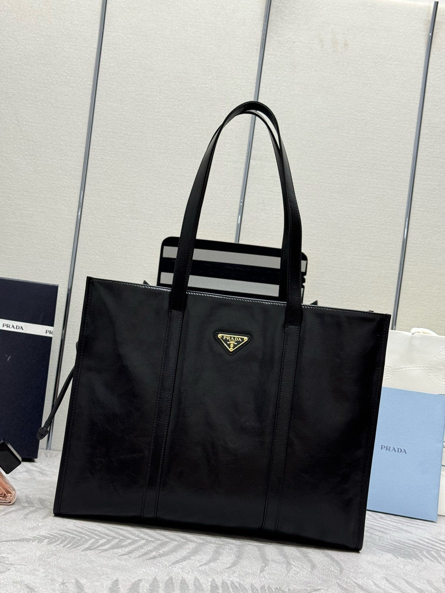 Prada Large Tote Bag in Black Lambskin