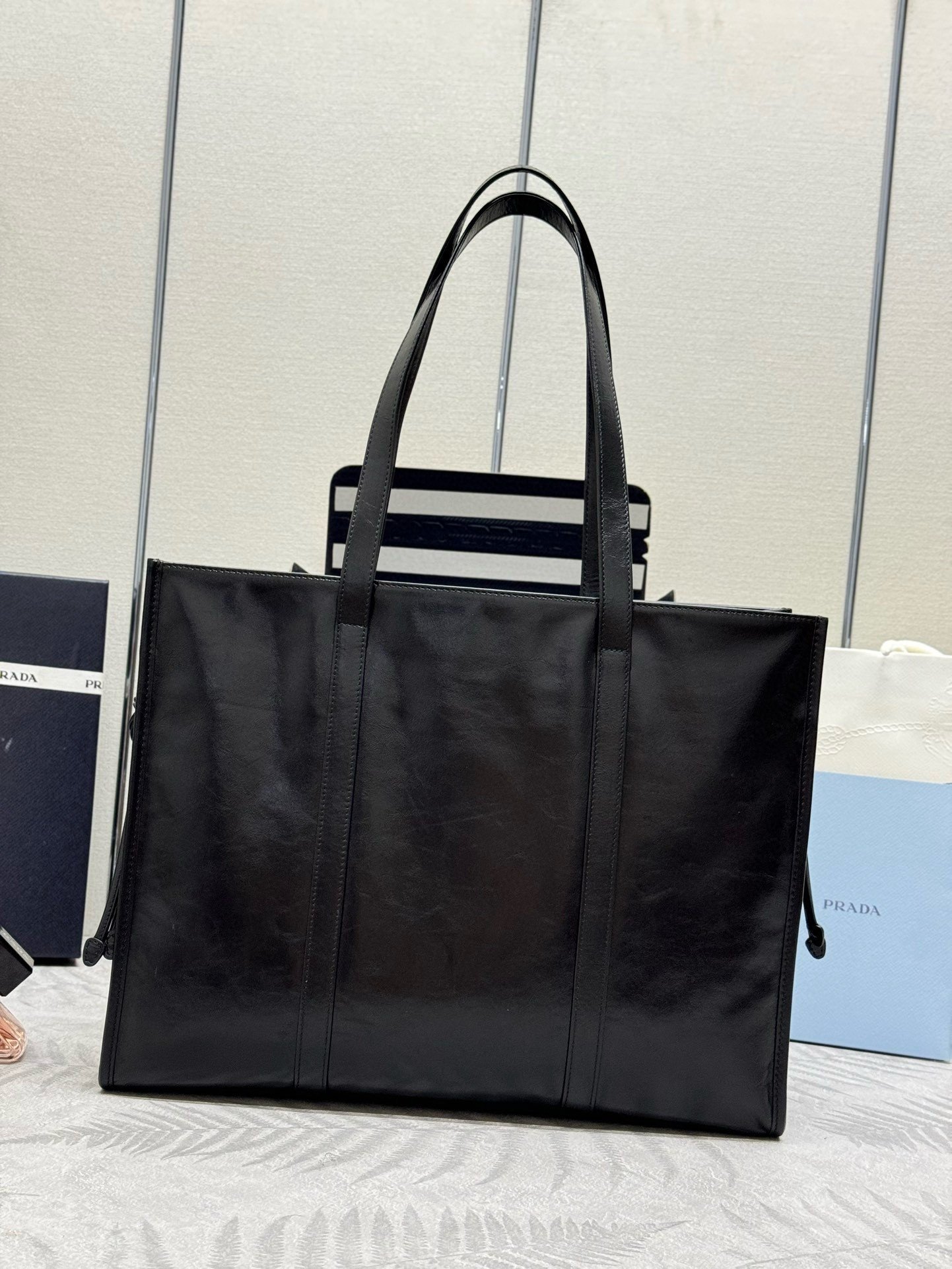 Prada Large Tote Bag in Black Lambskin