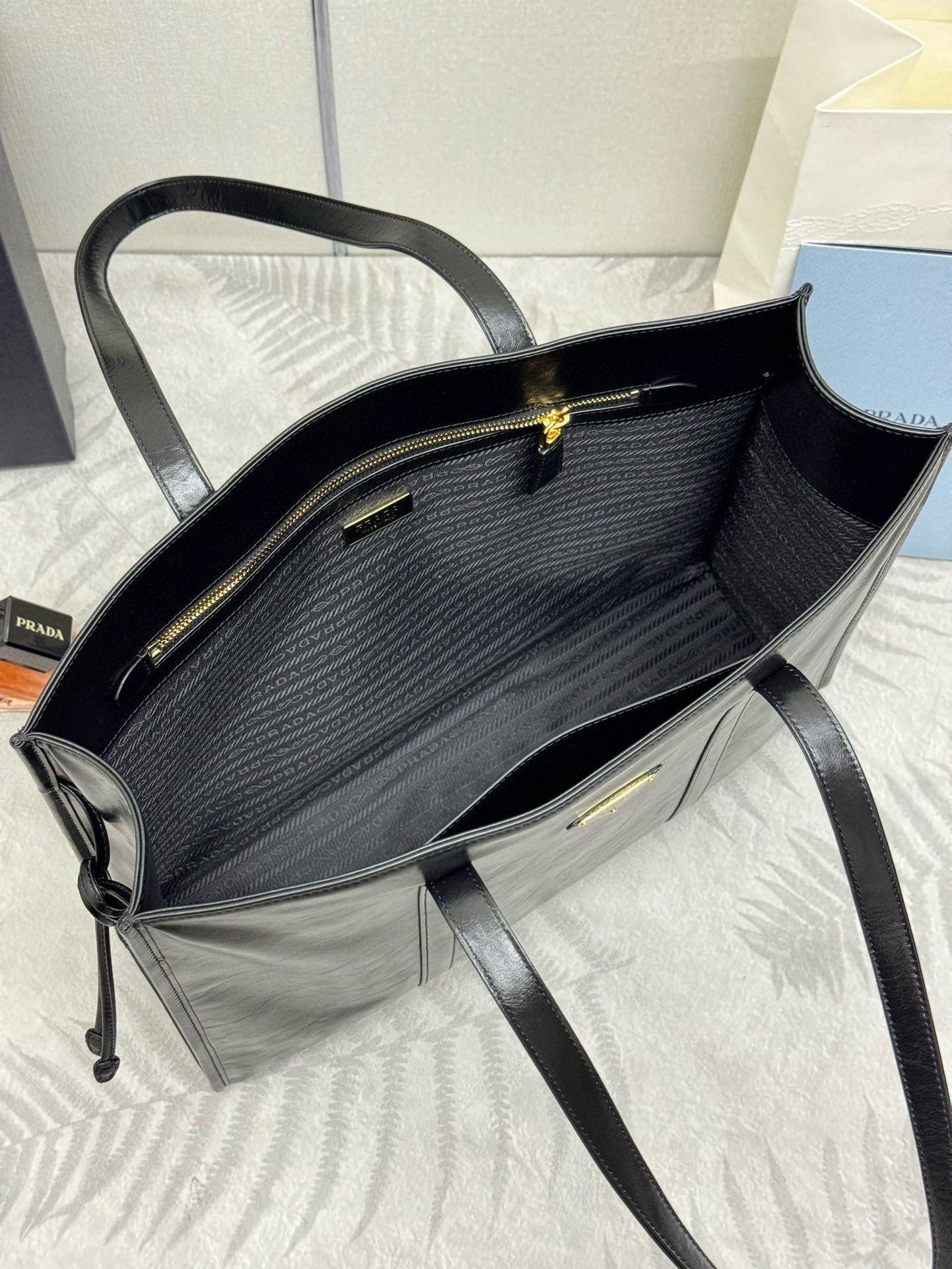 Prada Large Tote Bag in Black Lambskin