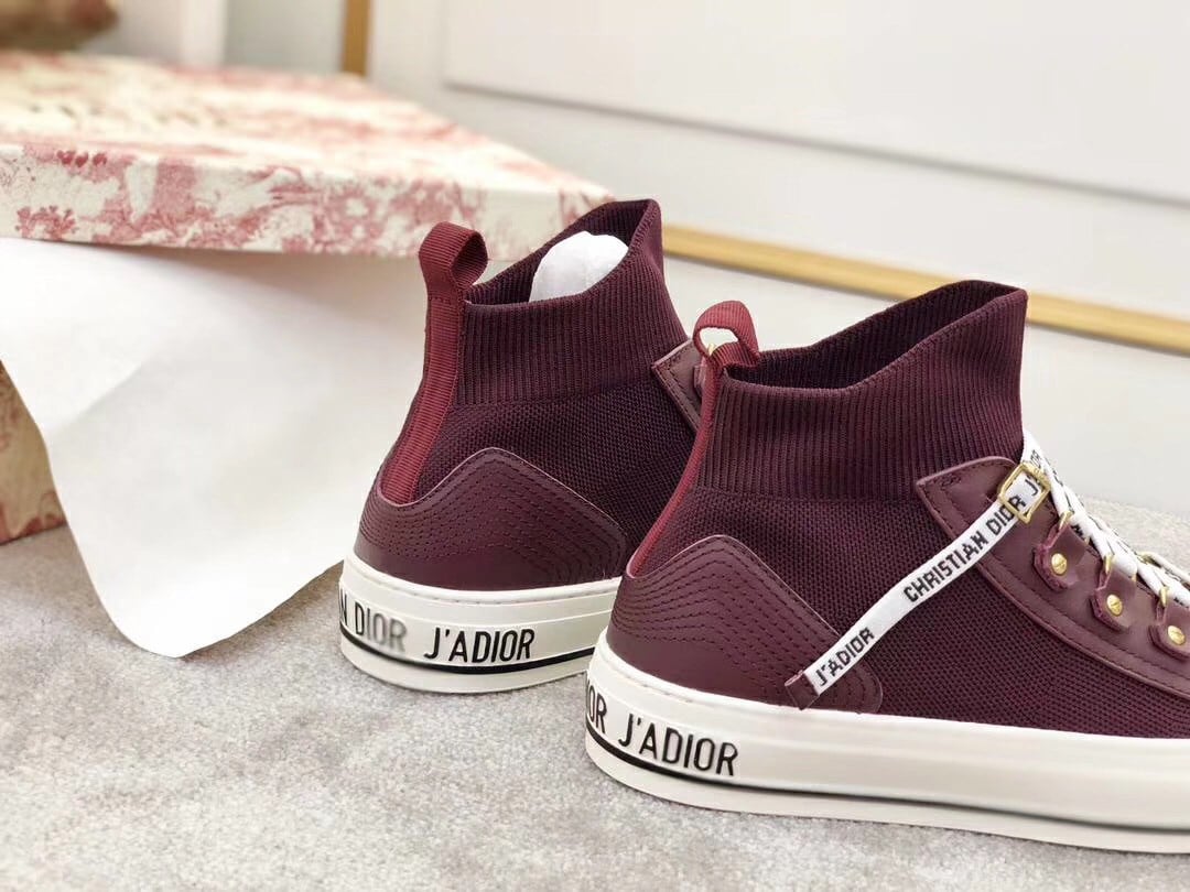 Dior Walk'N'Dior Mid-top Sneakers In Bordeaux Technical Knit