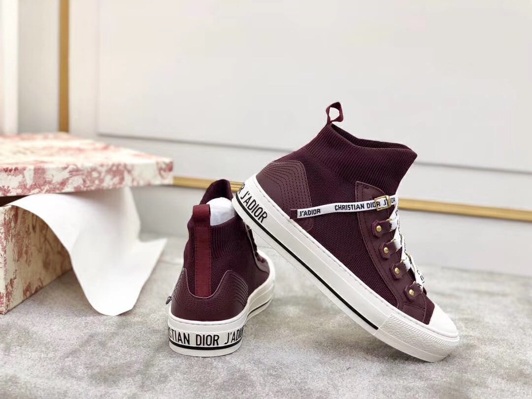 Dior Walk'N'Dior Mid-top Sneakers In Bordeaux Technical Knit