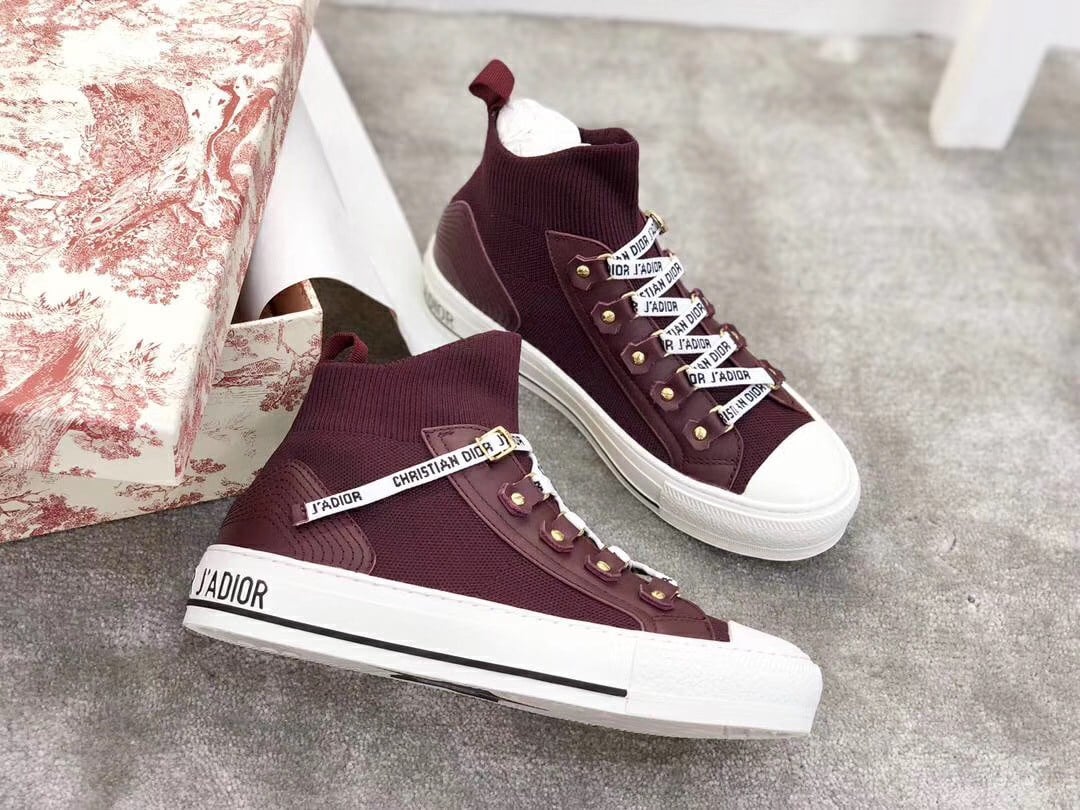 Dior Walk'N'Dior Mid-top Sneakers In Bordeaux Technical Knit