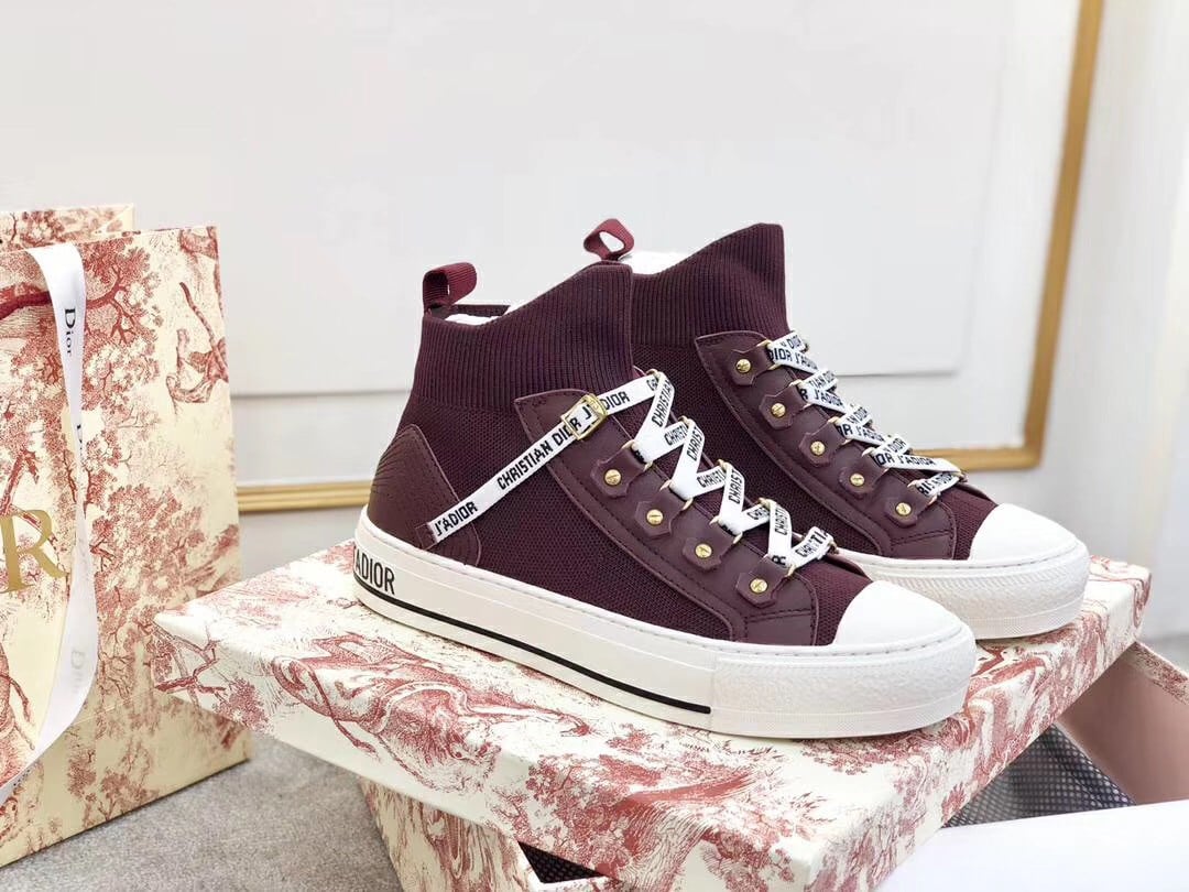 Dior Walk'N'Dior Mid-top Sneakers In Bordeaux Technical Knit