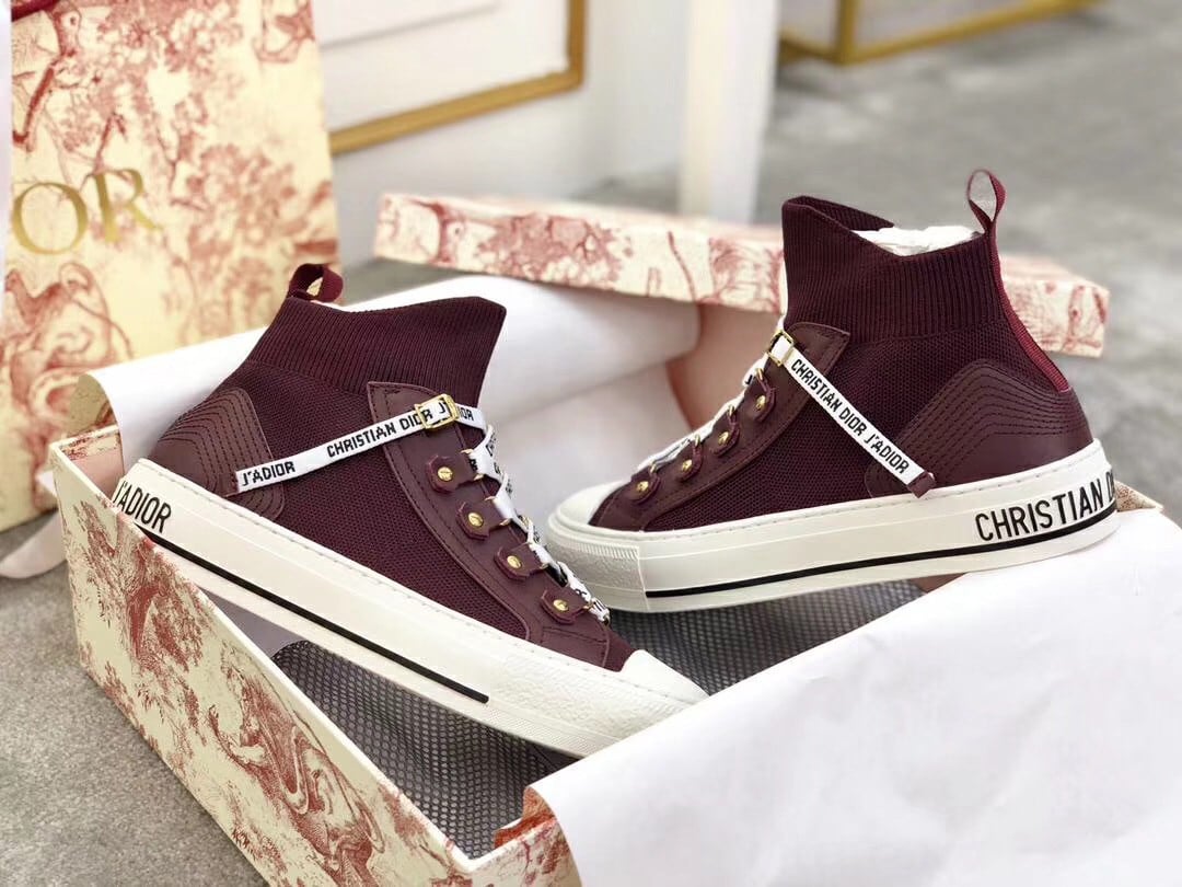 Dior Walk'N'Dior Mid-top Sneakers In Bordeaux Technical Knit