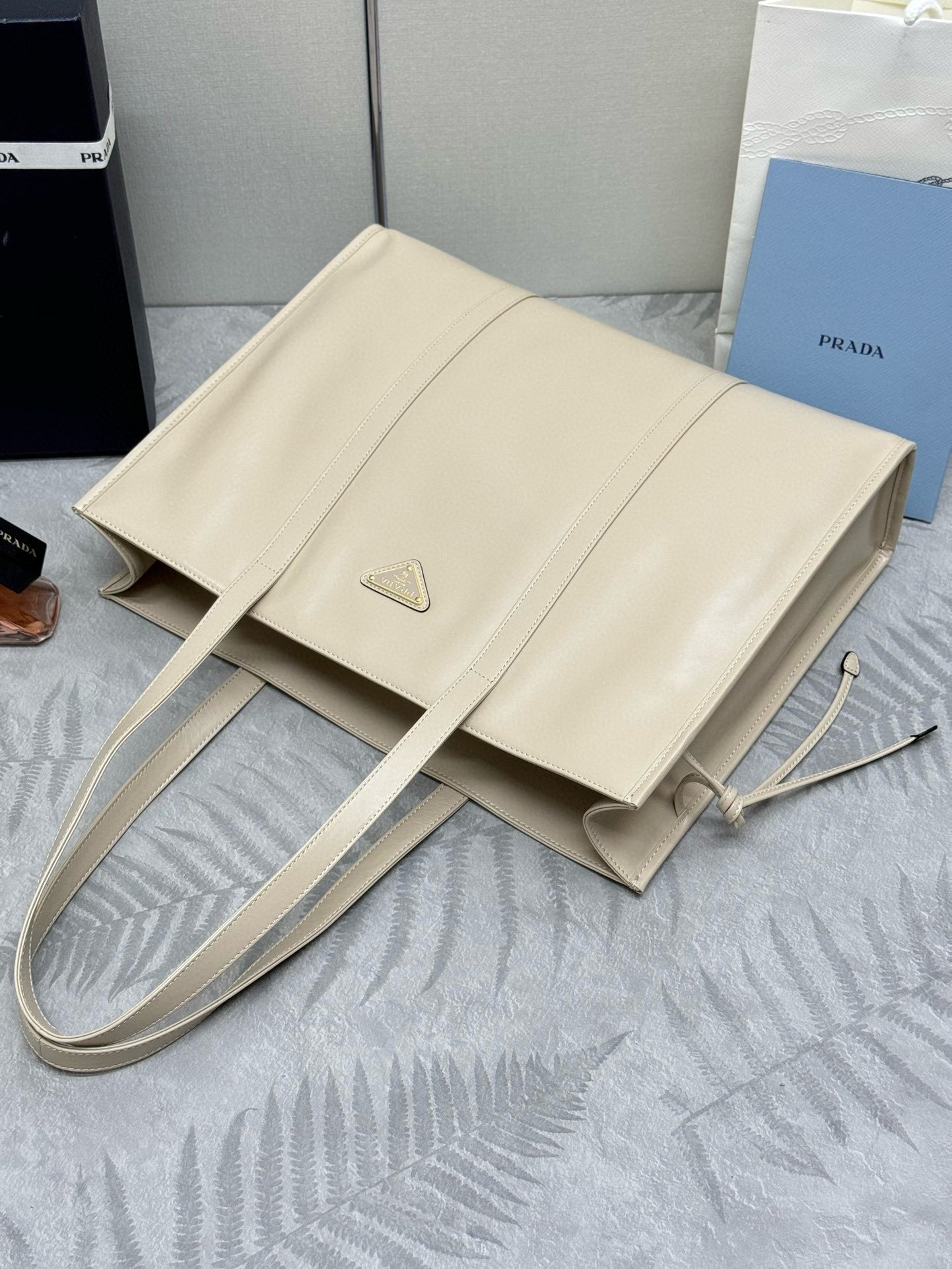 Prada Large Tote Bag in Beige Lambskin