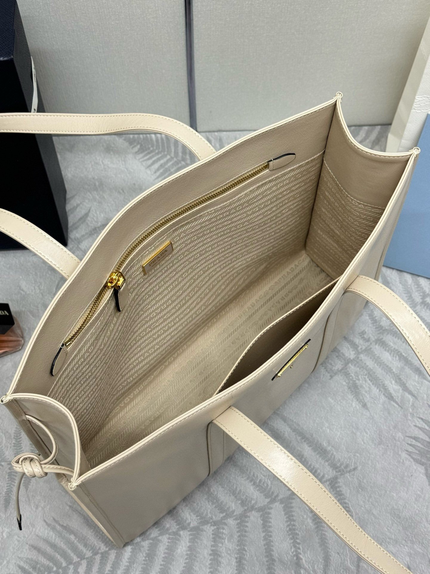 Prada Large Tote Bag in Beige Lambskin