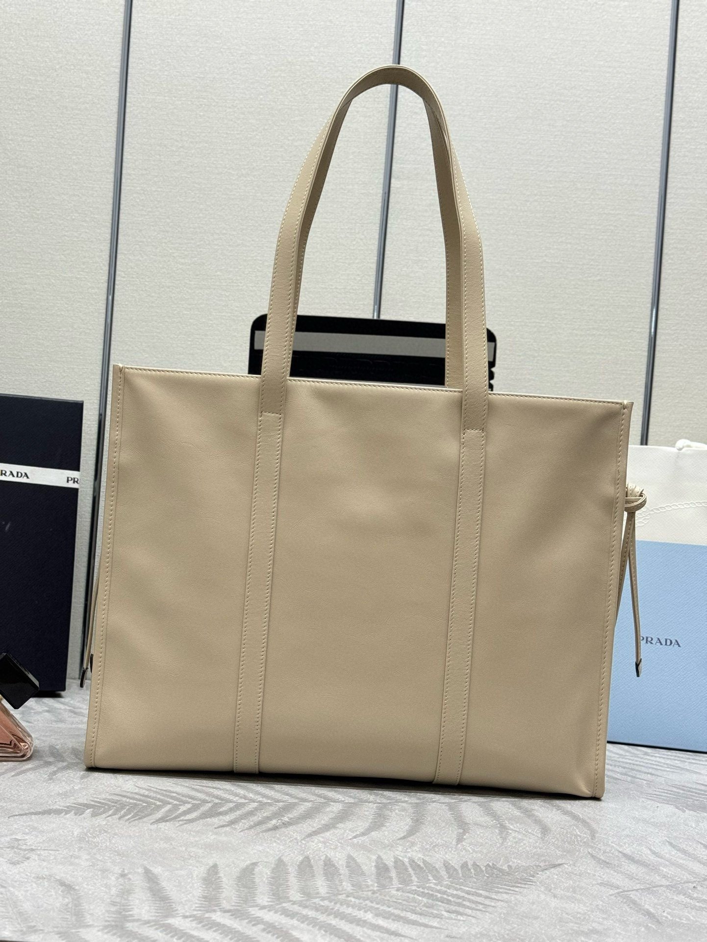 Prada Large Tote Bag in Beige Lambskin