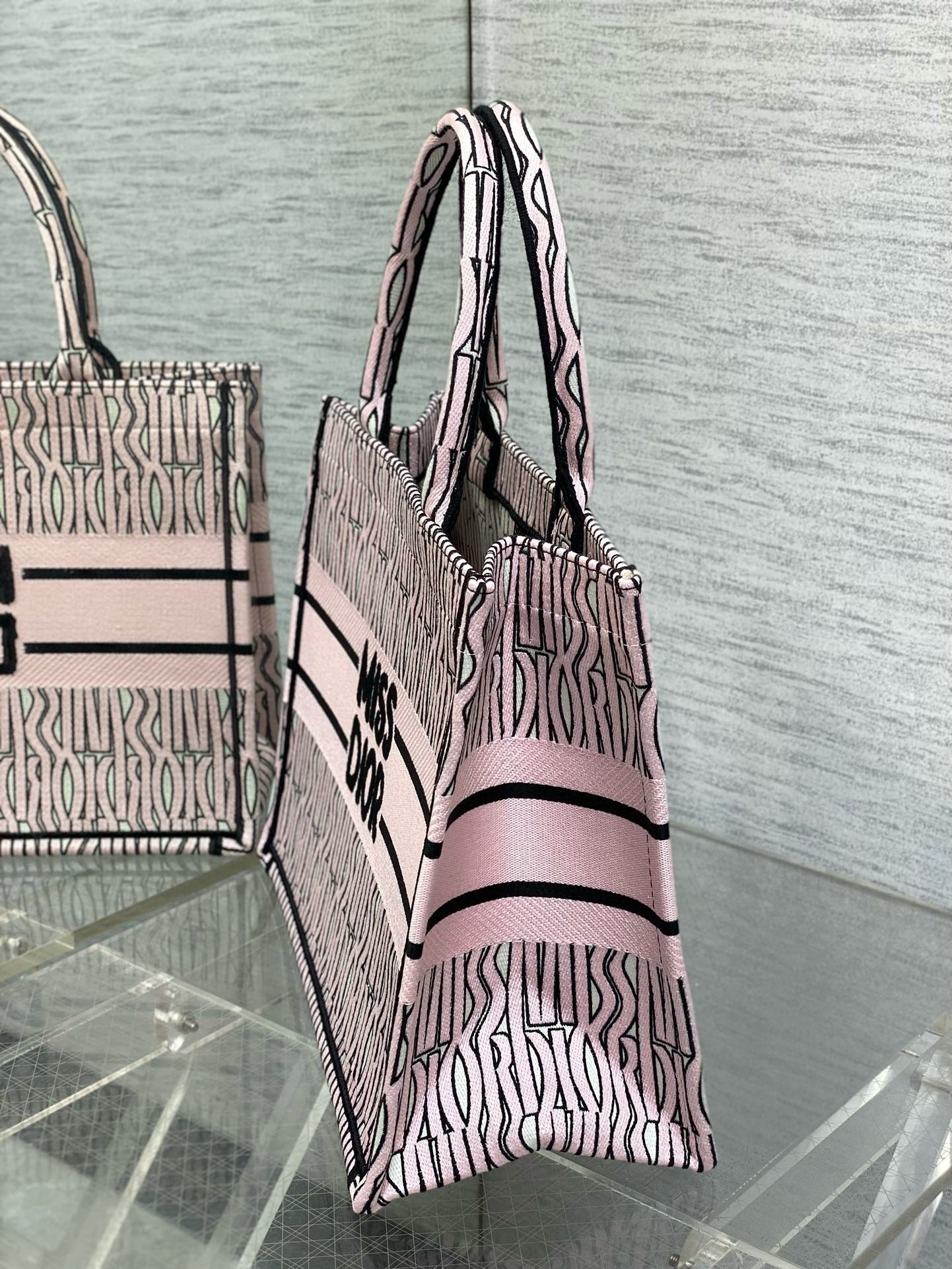 Dior Medium Book Tote Bag in Pink Miss Dior Allover Embroidery