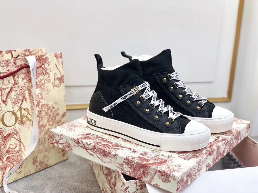 Dior Walk'N'Dior Mid-top Sneakers In Black Technical Knit