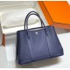 Hermes Garden Party 30 Bag In Blue Saphir Taurillon Leather