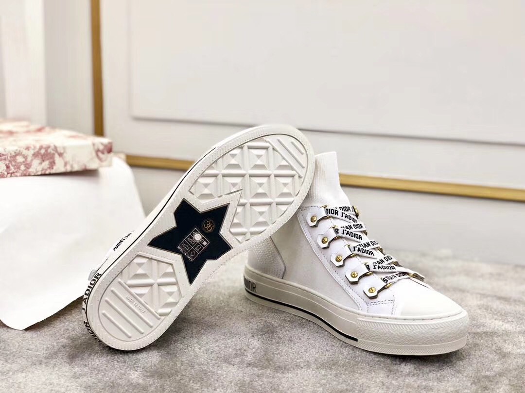 Dior Walk'N'Dior Mid-top Sneakers In White Technical Knit