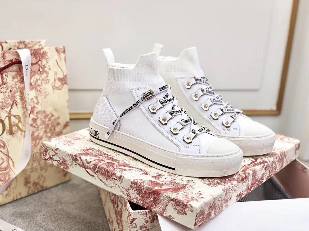 Dior Walk'N'Dior Mid-top Sneakers In White Technical Knit