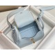 Hermes Lindy Mini Bag In Blue Brume Clemence Leather GHW