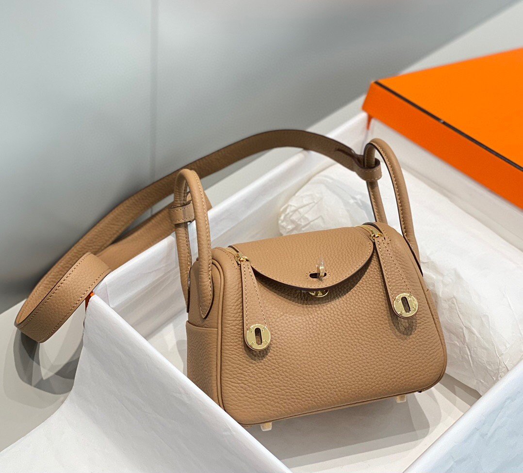 Hermes Lindy Mini Bag In Chai Clemence Leather GHW