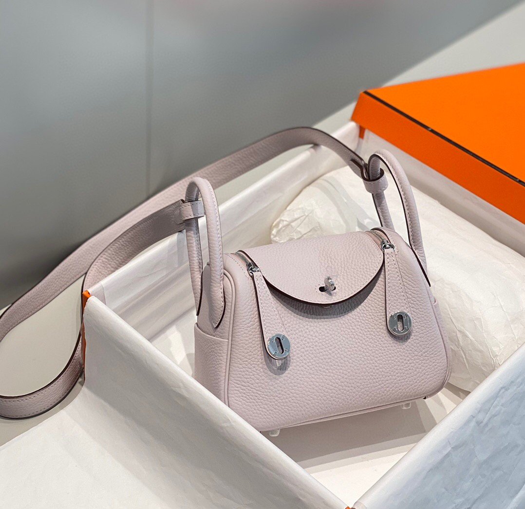 Hermes Lindy Mini Bag In Mauve Pale Clemence Leather PHW