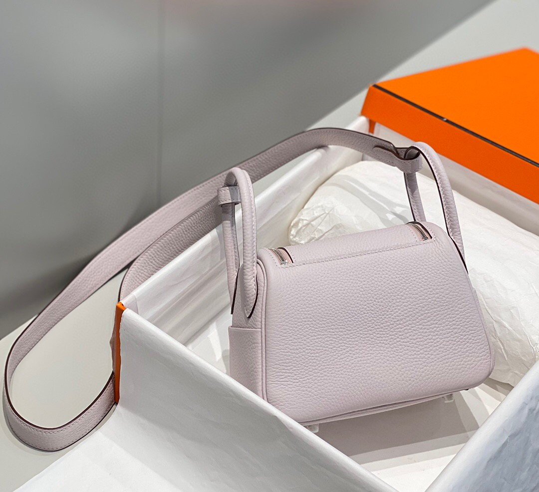 Hermes Lindy Mini Bag In Mauve Pale Clemence Leather PHW