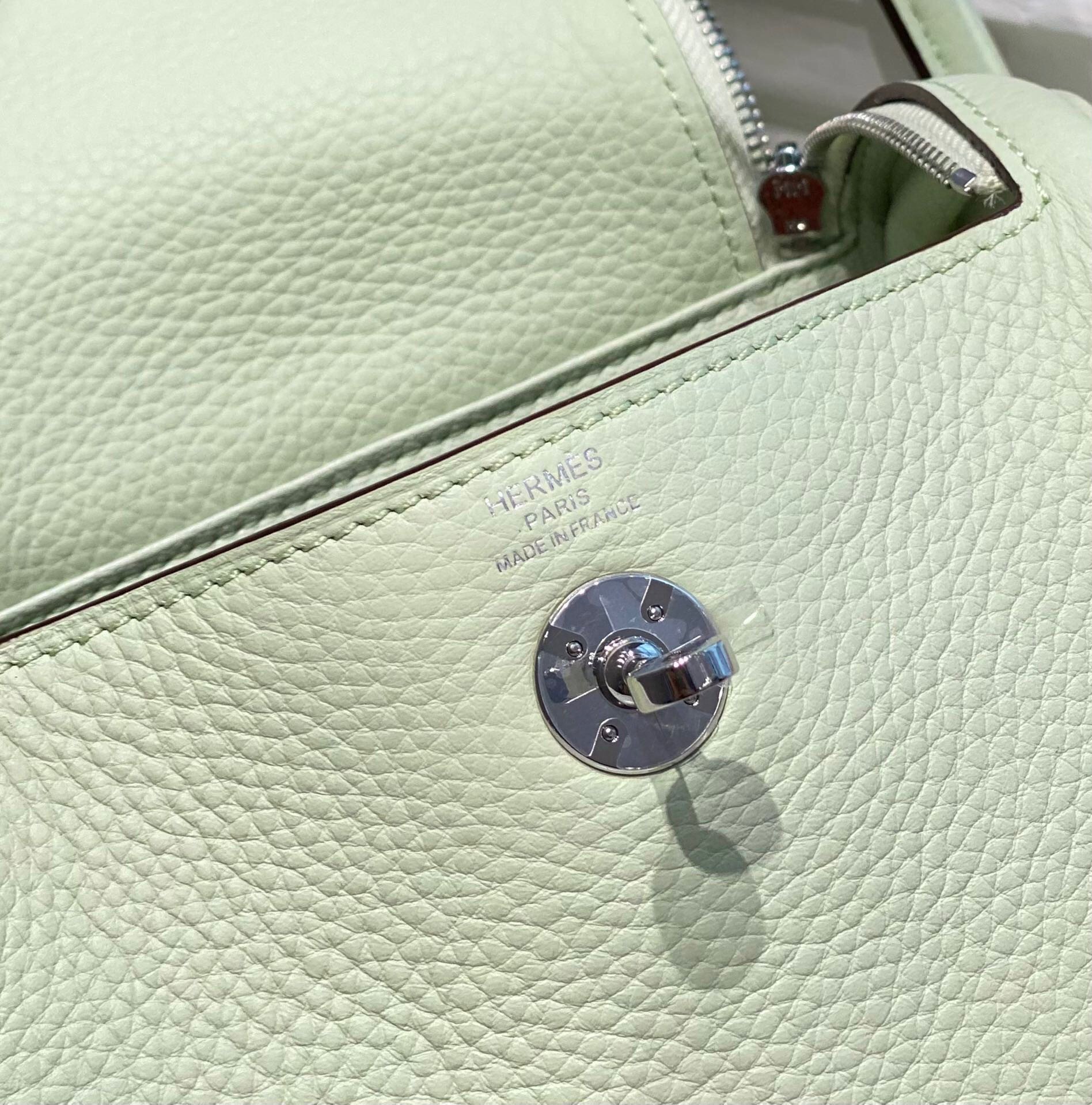 Hermes Lindy Mini Bag In Vert Fizz Clemence Leather PHW