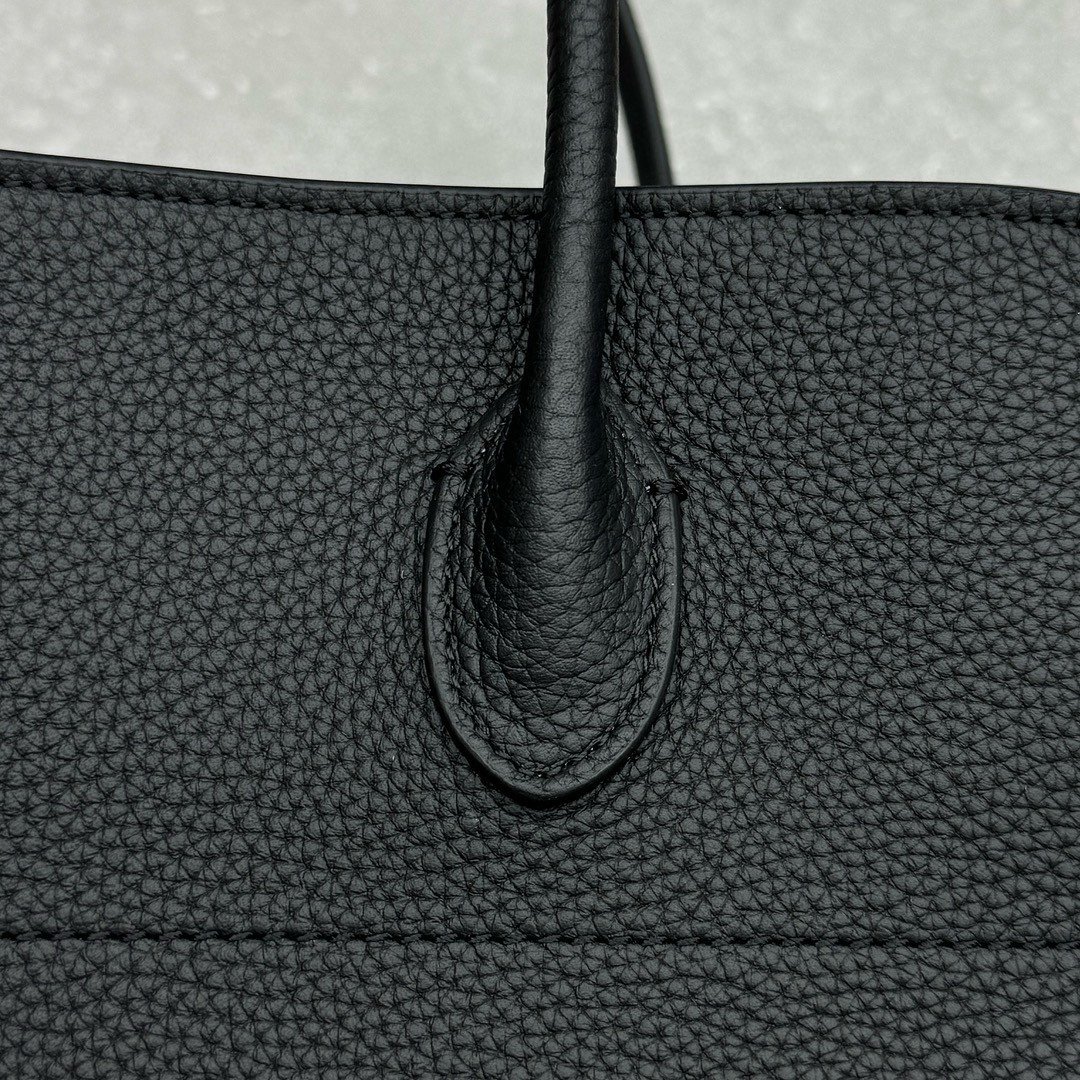 The Row Margaux EW Top Handle Bag in Black Grained Leather