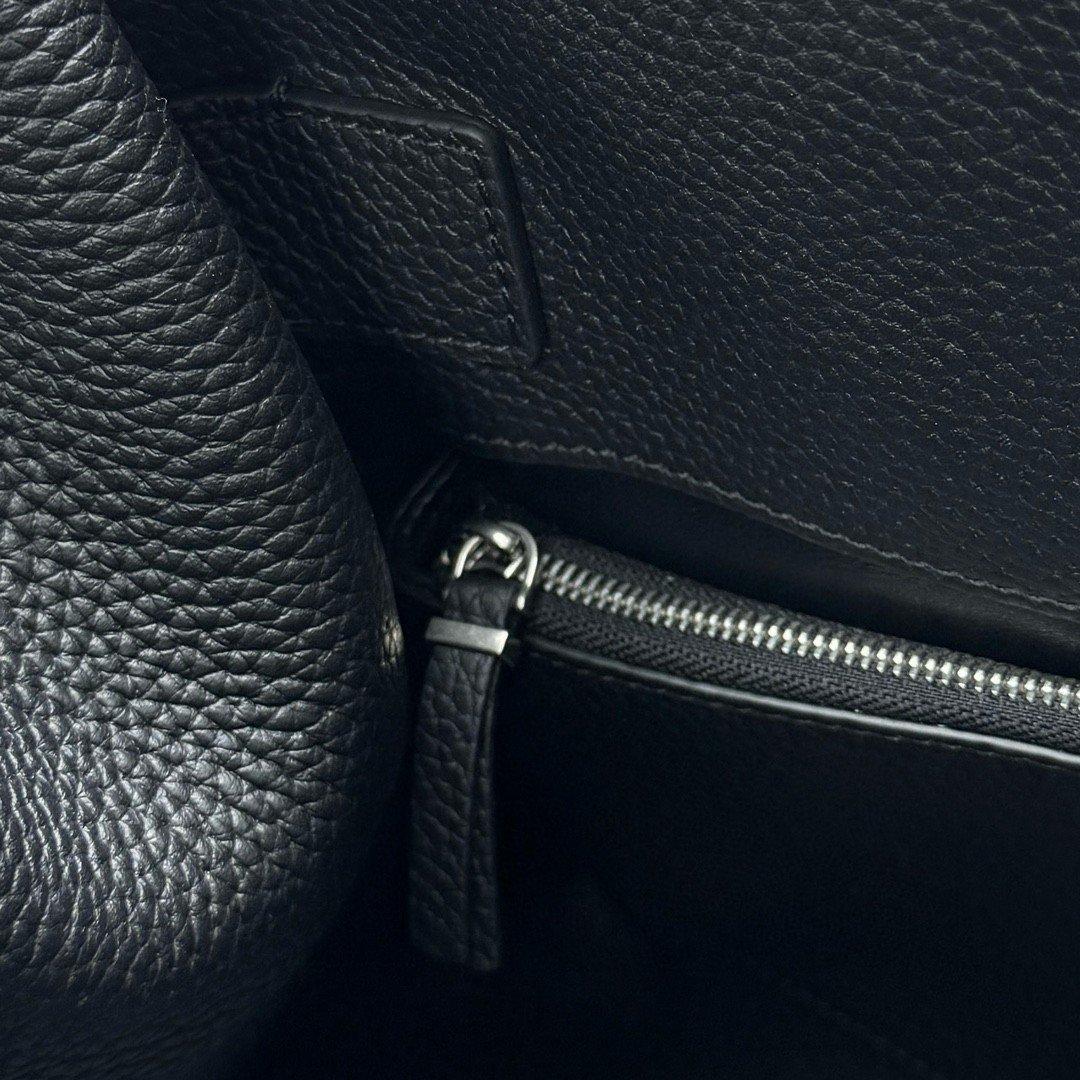 The Row Margaux EW Top Handle Bag in Black Grained Leather