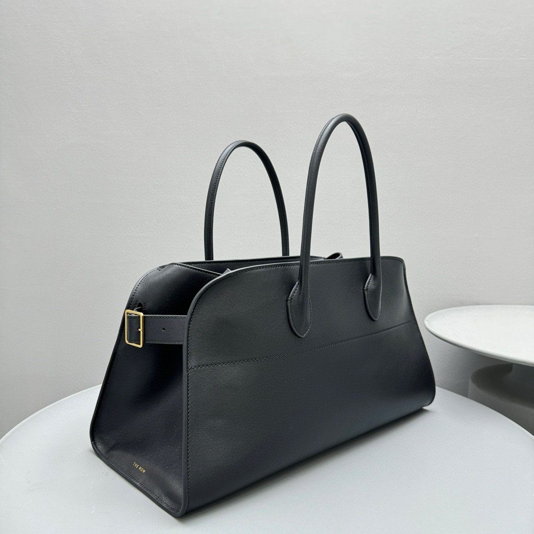 The Row Margaux EW Top Handle Bag in Black Smooth Calfskin