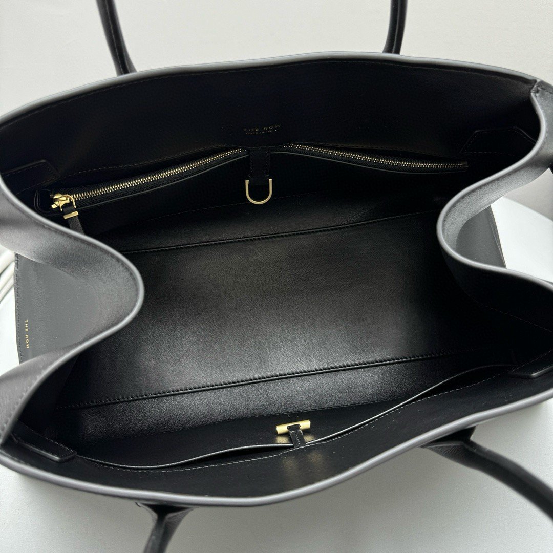 The Row Margaux EW Top Handle Bag in Black Smooth Calfskin