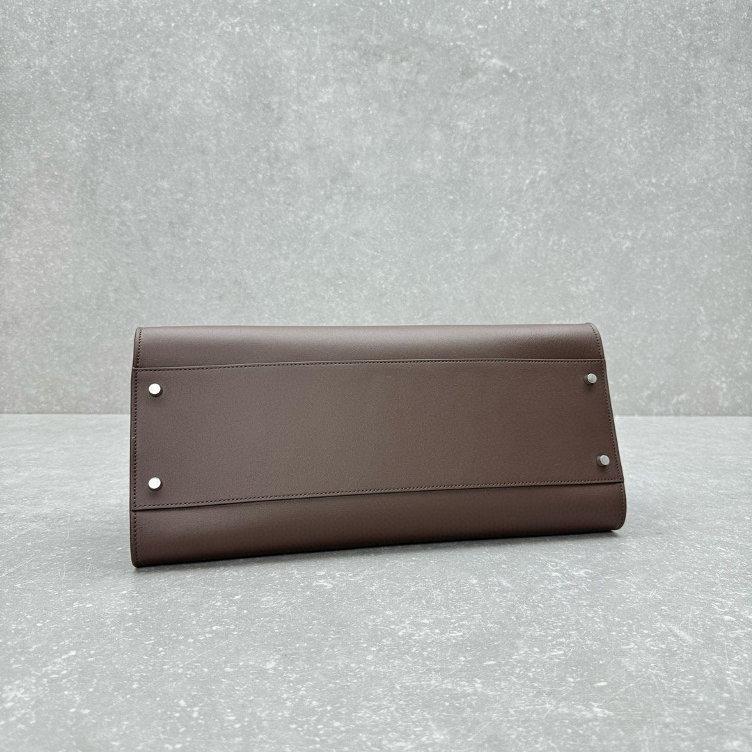 The Row Margaux EW Top Handle Bag in Chocolate Smooth Calfskin