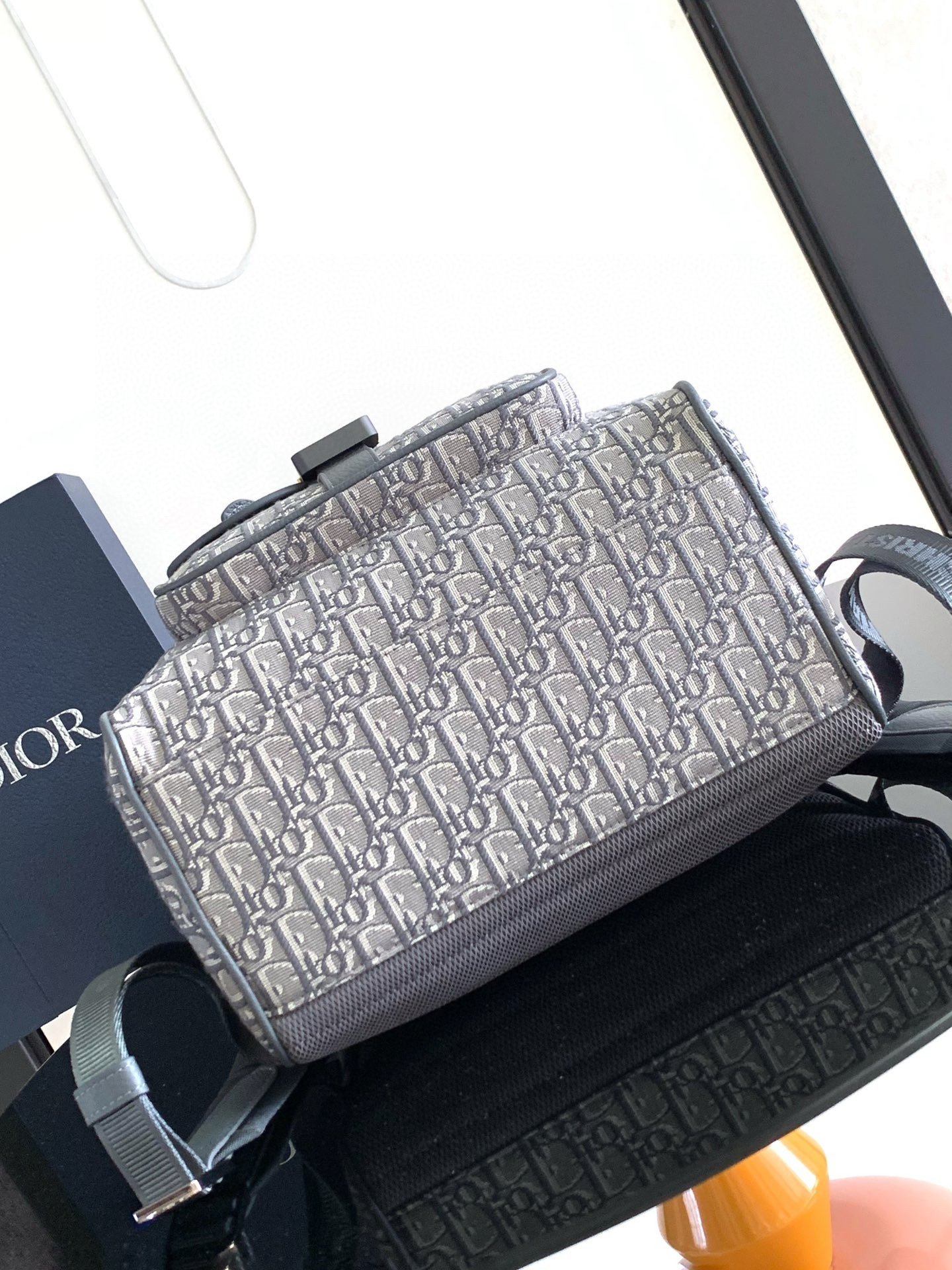 Dior Saddle Backpack with Flap in Grey Oblique Jacquard