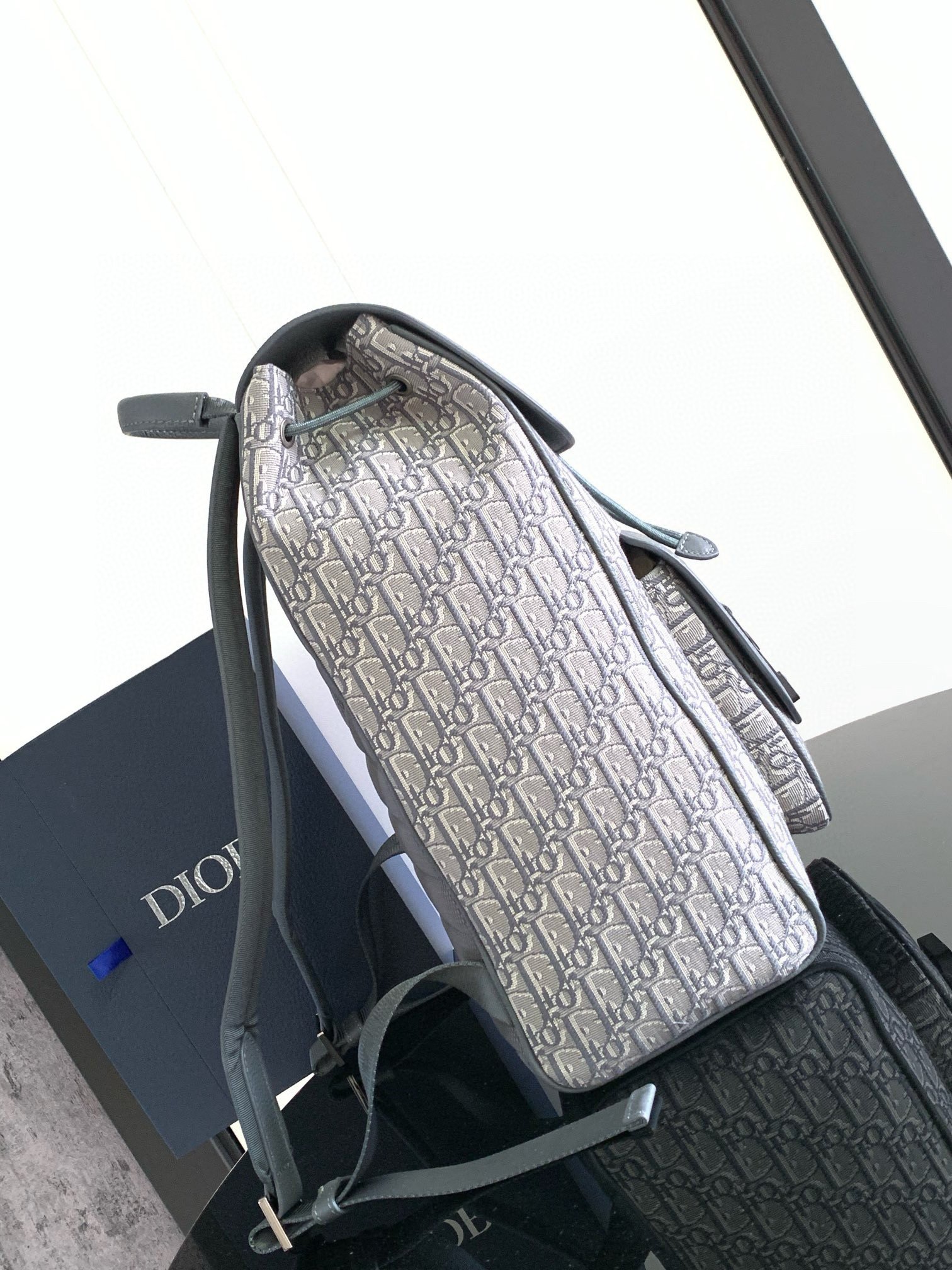 Dior Saddle Backpack with Flap in Grey Oblique Jacquard