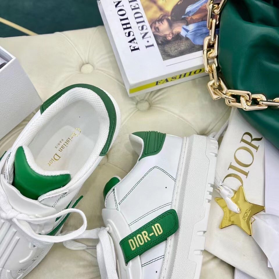 Dior Dior-ID Sneakers In White Leather with Green Strap