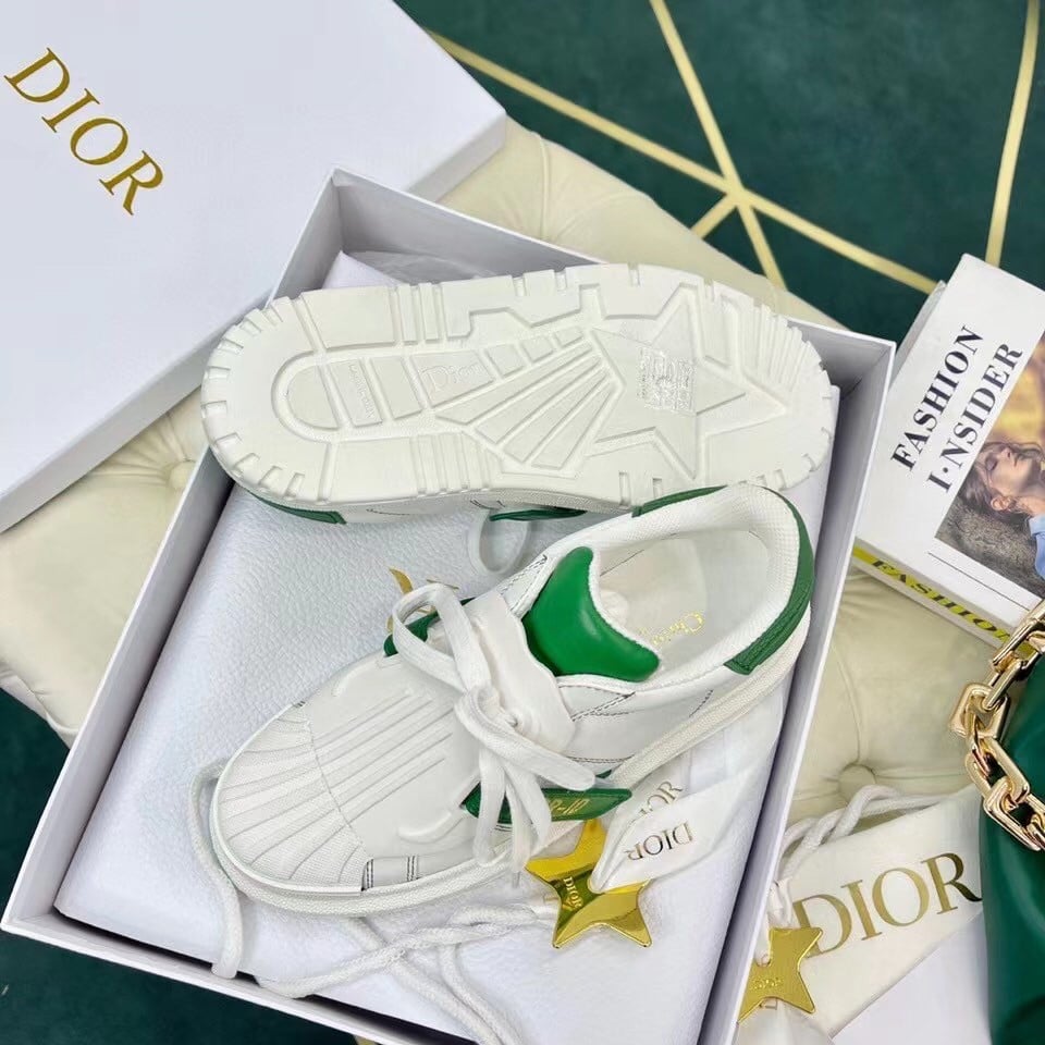 Dior Dior-ID Sneakers In White Leather with Green Strap