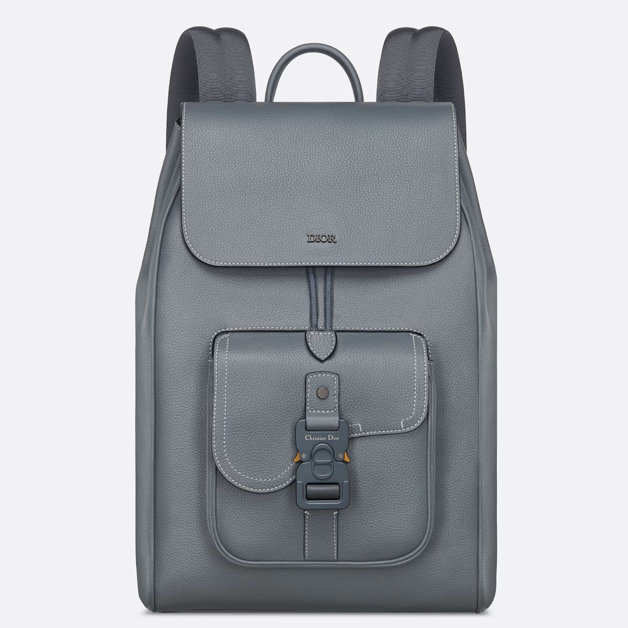 Dior Saddle Backpack with Flap in Grey Grained Calfskin