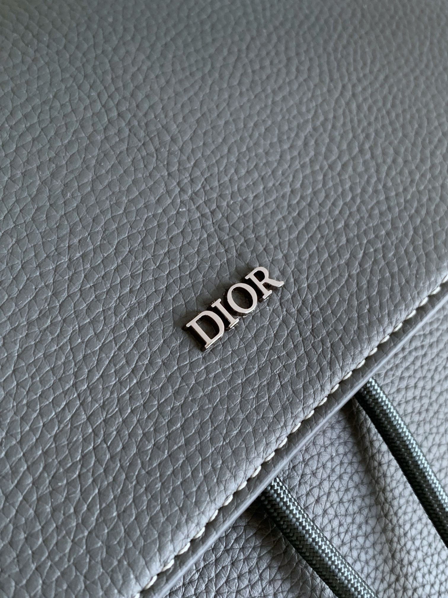 Dior Saddle Backpack with Flap in Grey Grained Calfskin