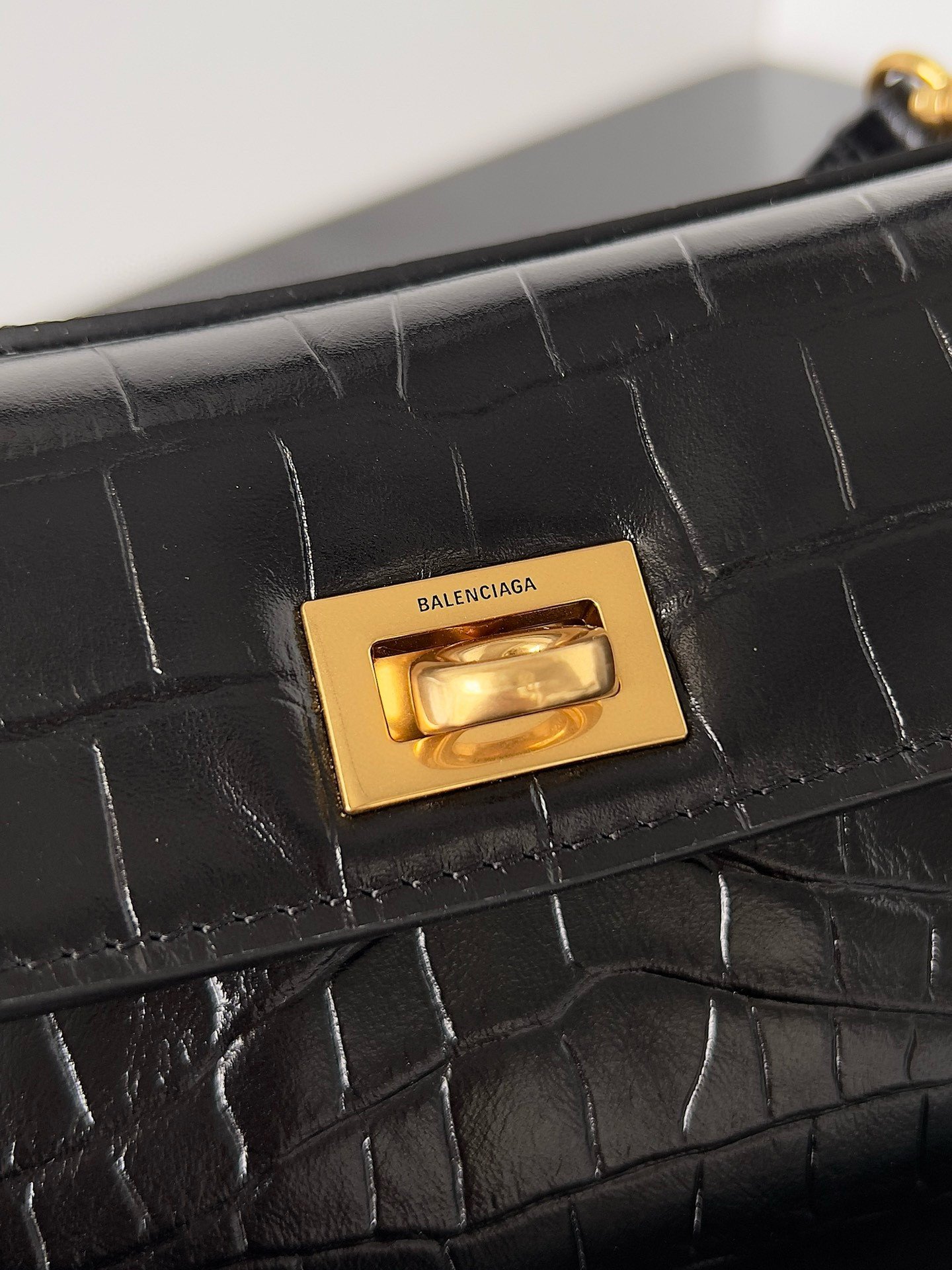 Balenciaga Rodeo Mini Bag in Black Crocodile Embossed Calfskin