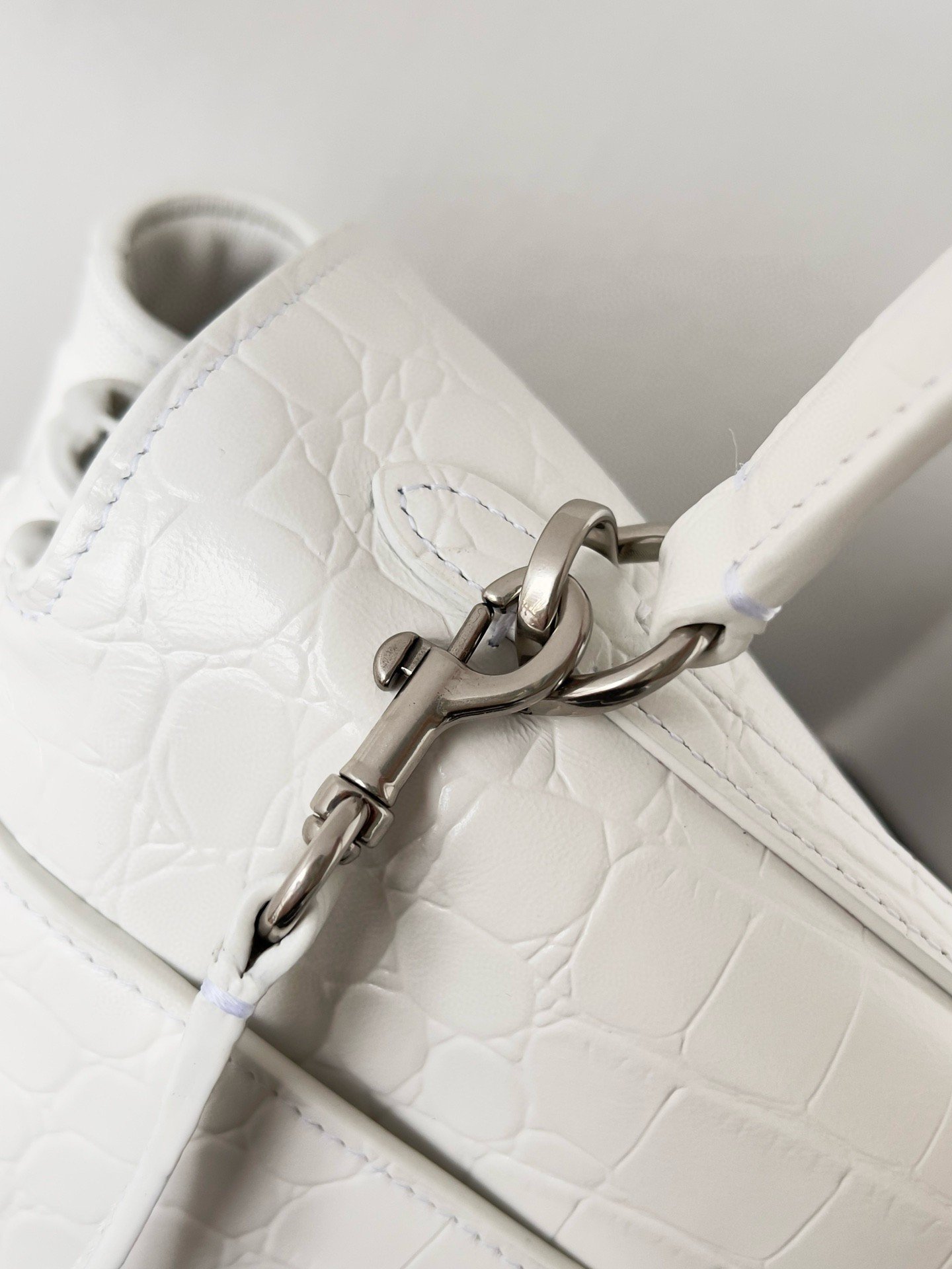 Balenciaga Rodeo Large Bag in White Crocodile Embossed Calfskin