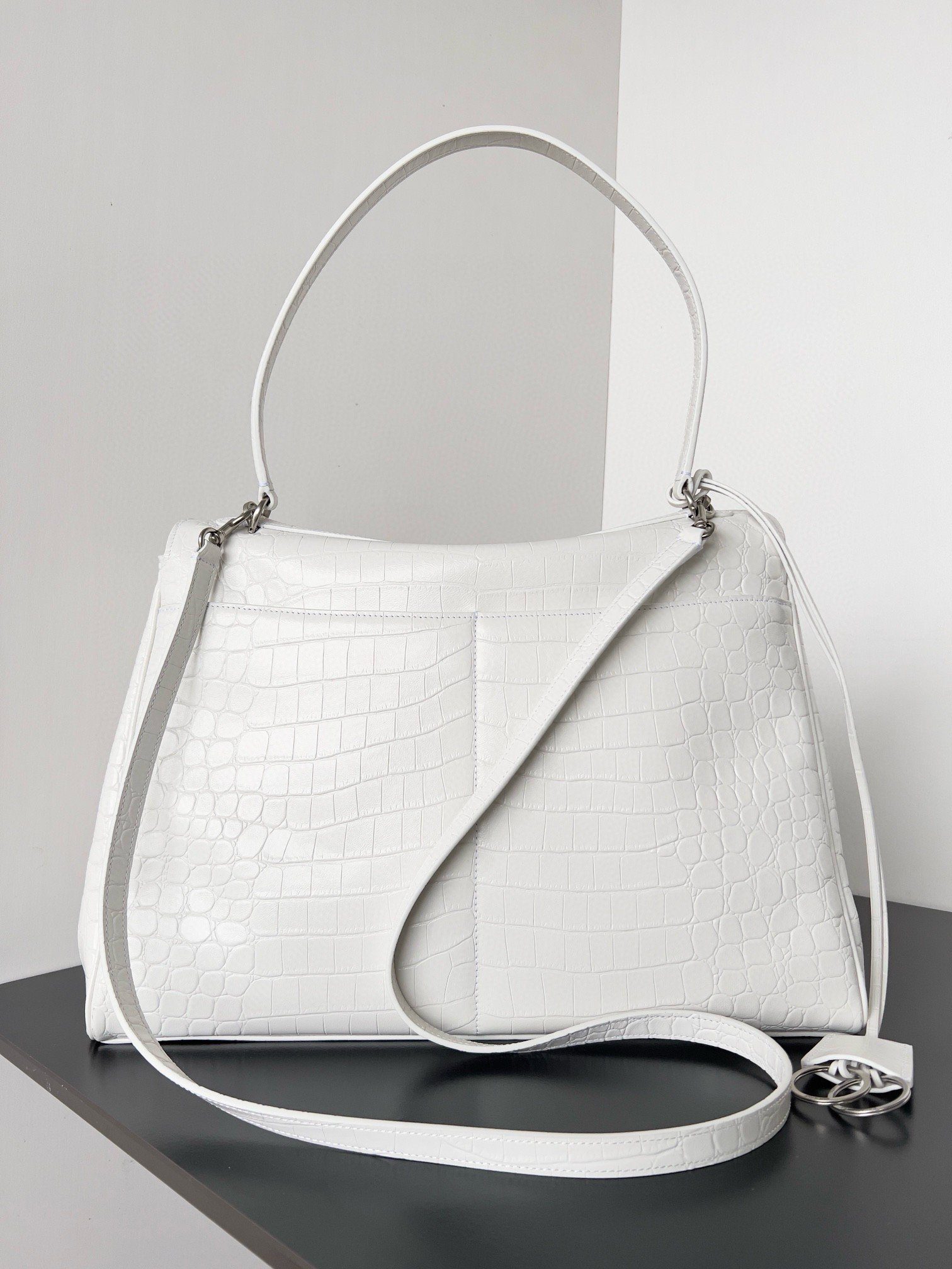 Balenciaga Rodeo Large Bag in White Crocodile Embossed Calfskin