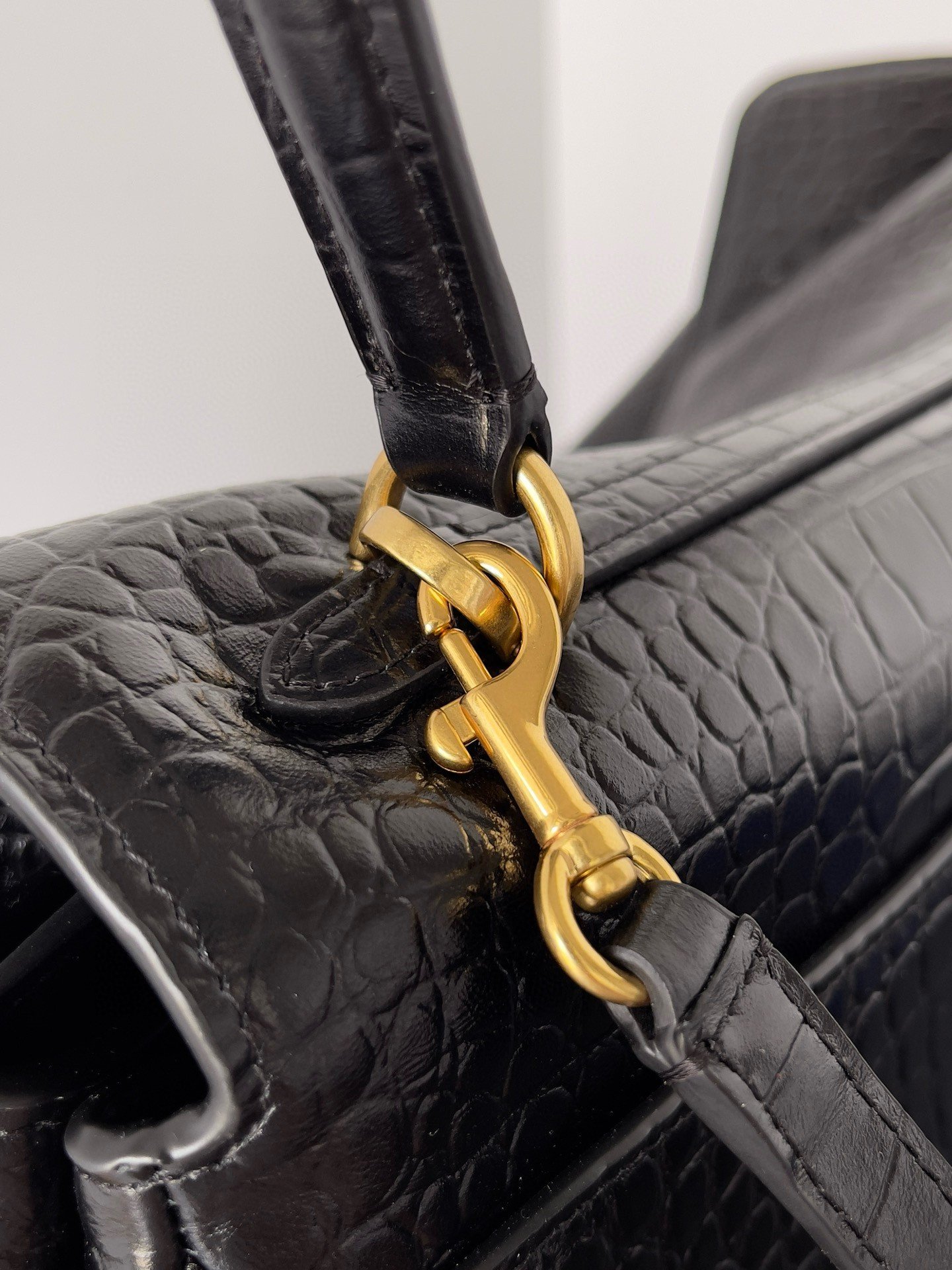 Balenciaga Rodeo Large Bag in Black Crocodile Embossed Calfskin