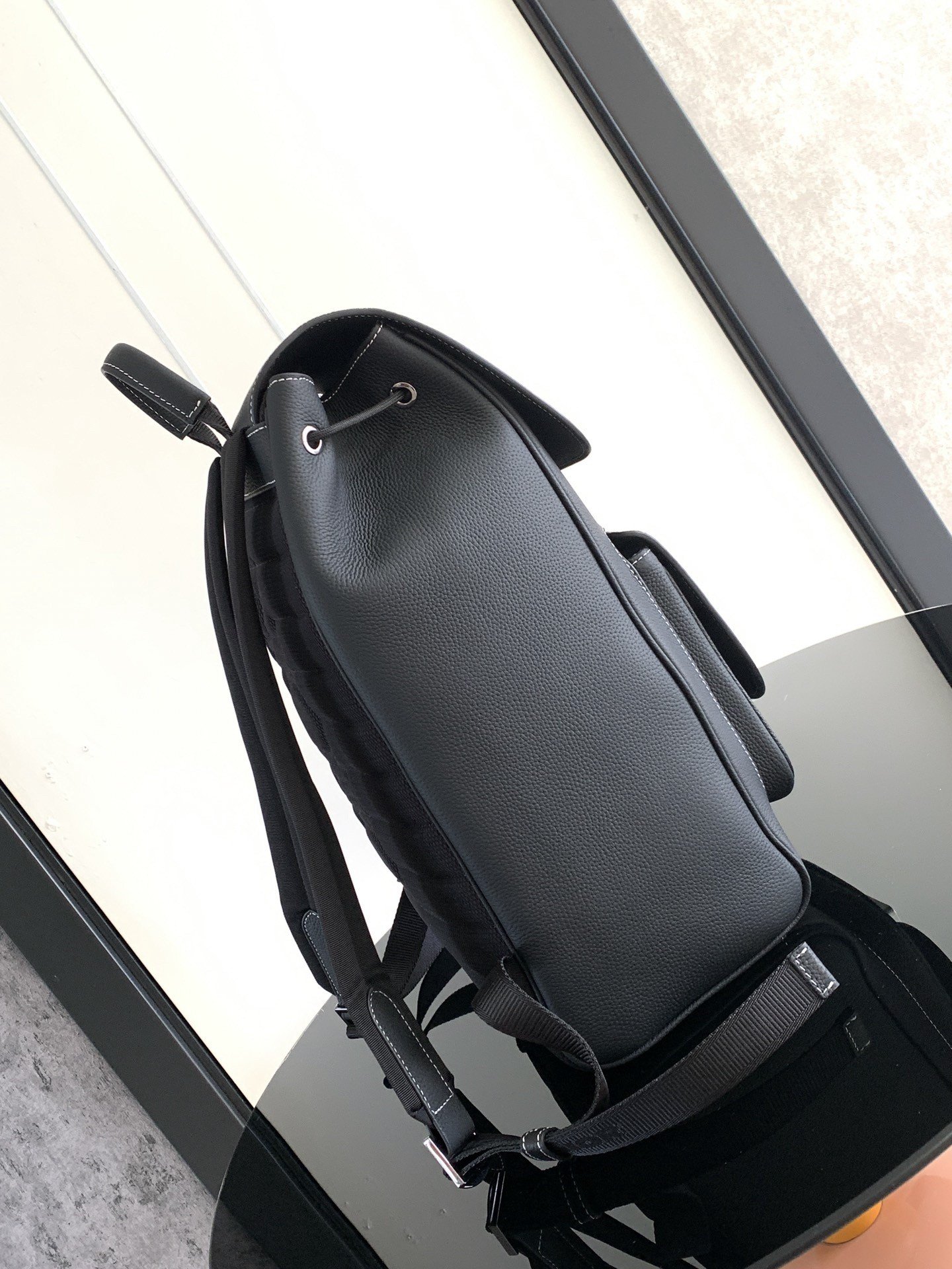 Dior Saddle Backpack with Flap in Black Grained Calfskin