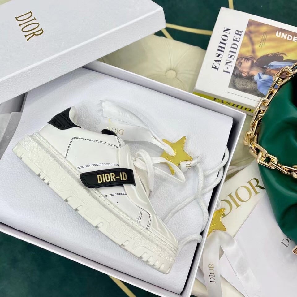 Dior Dior-ID Sneakers In White Leather with Black Strap