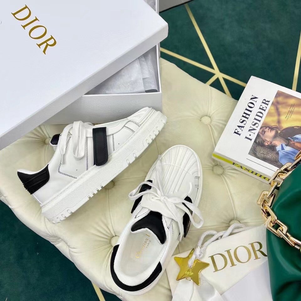 Dior Dior-ID Sneakers In White Leather with Black Strap