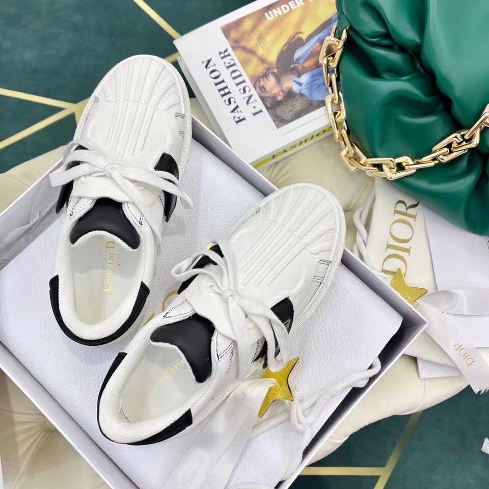 Dior Dior-ID Sneakers In White Leather with Black Strap