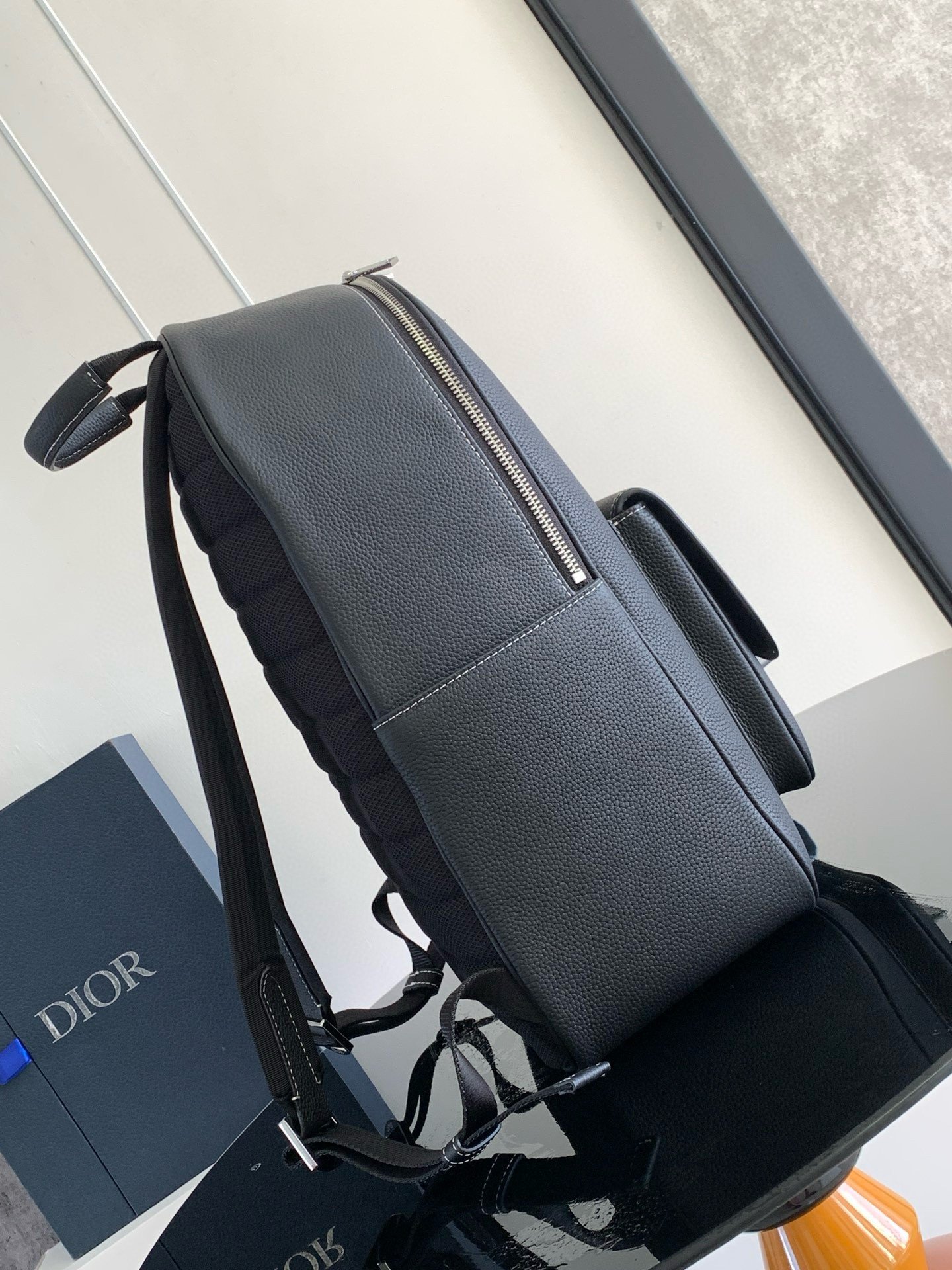 Dior Saddle Zip Backpack in Black Grained Calfskin