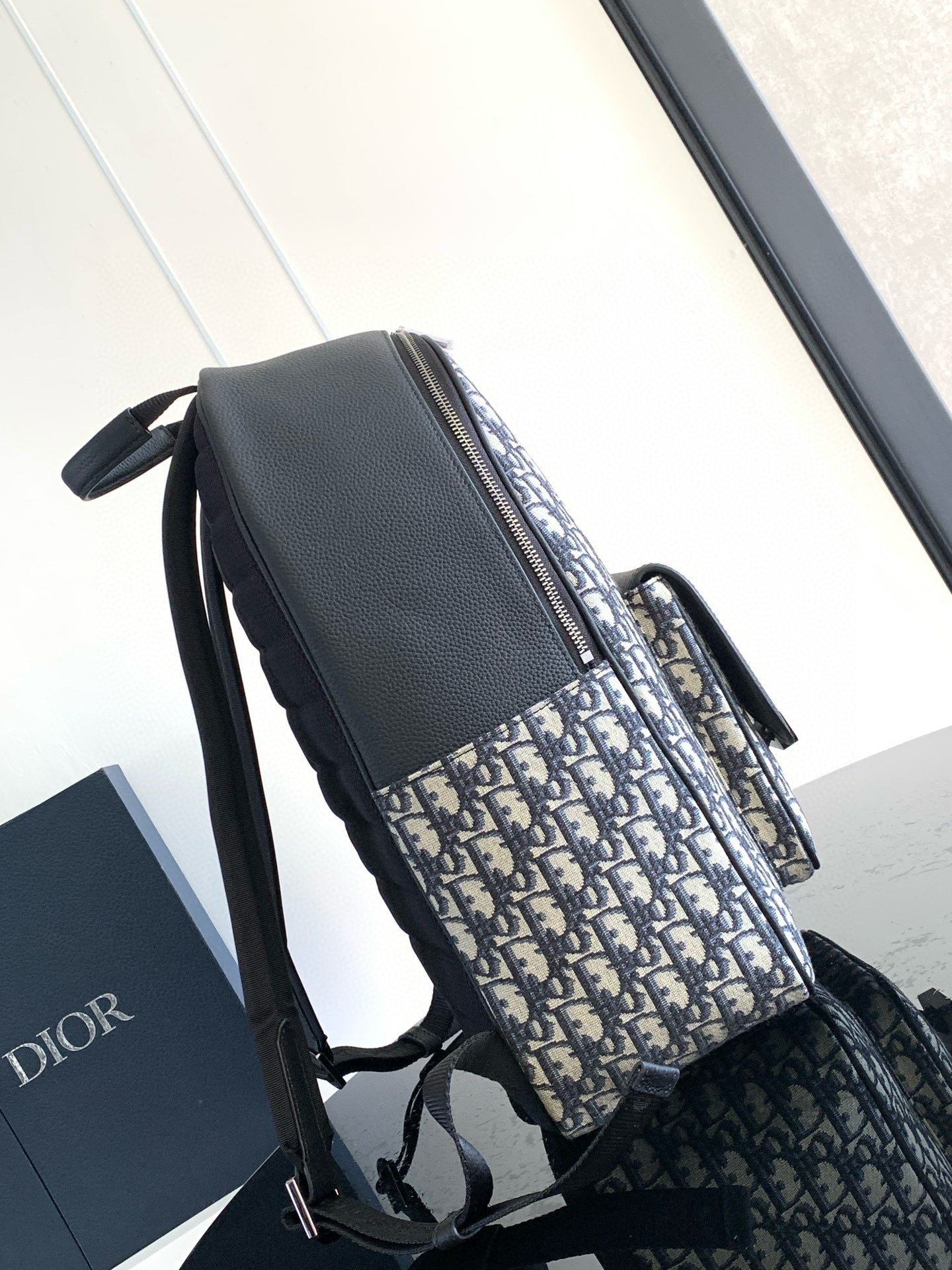 Dior Saddle Zip Backpack in Beige Oblique Jacquard