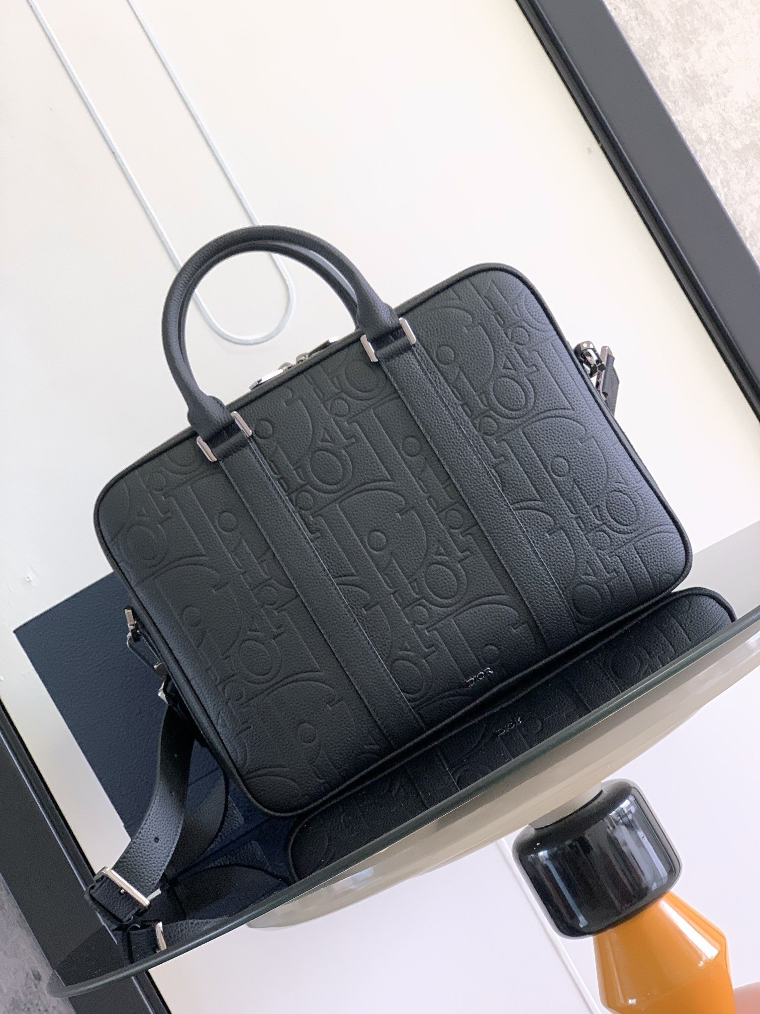 Dior Zipped Briefcase in Black Gravity Leather