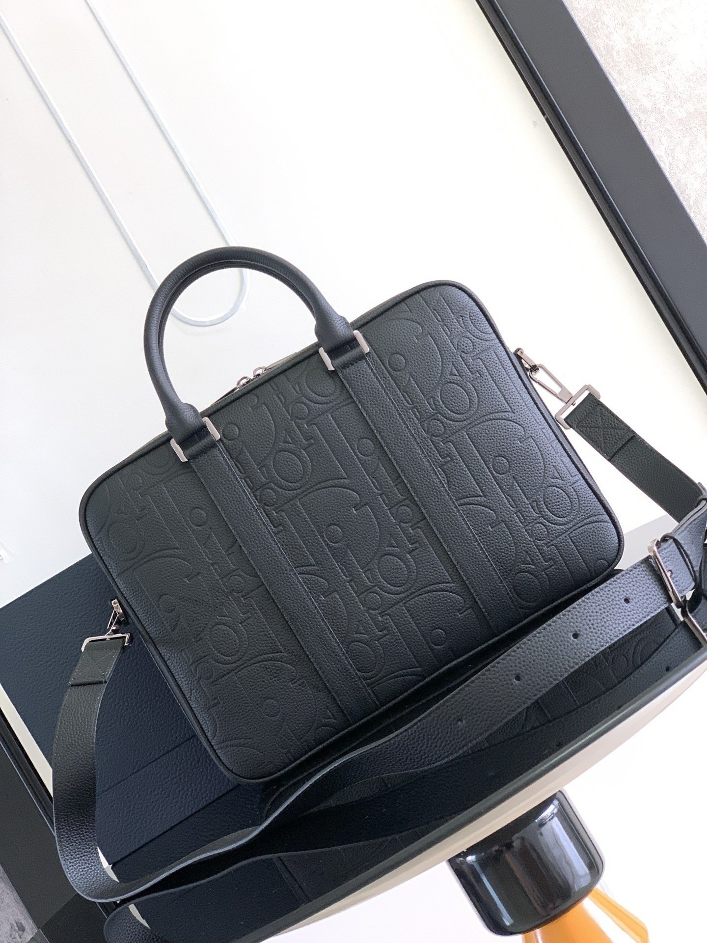 Dior Zipped Briefcase in Black Gravity Leather