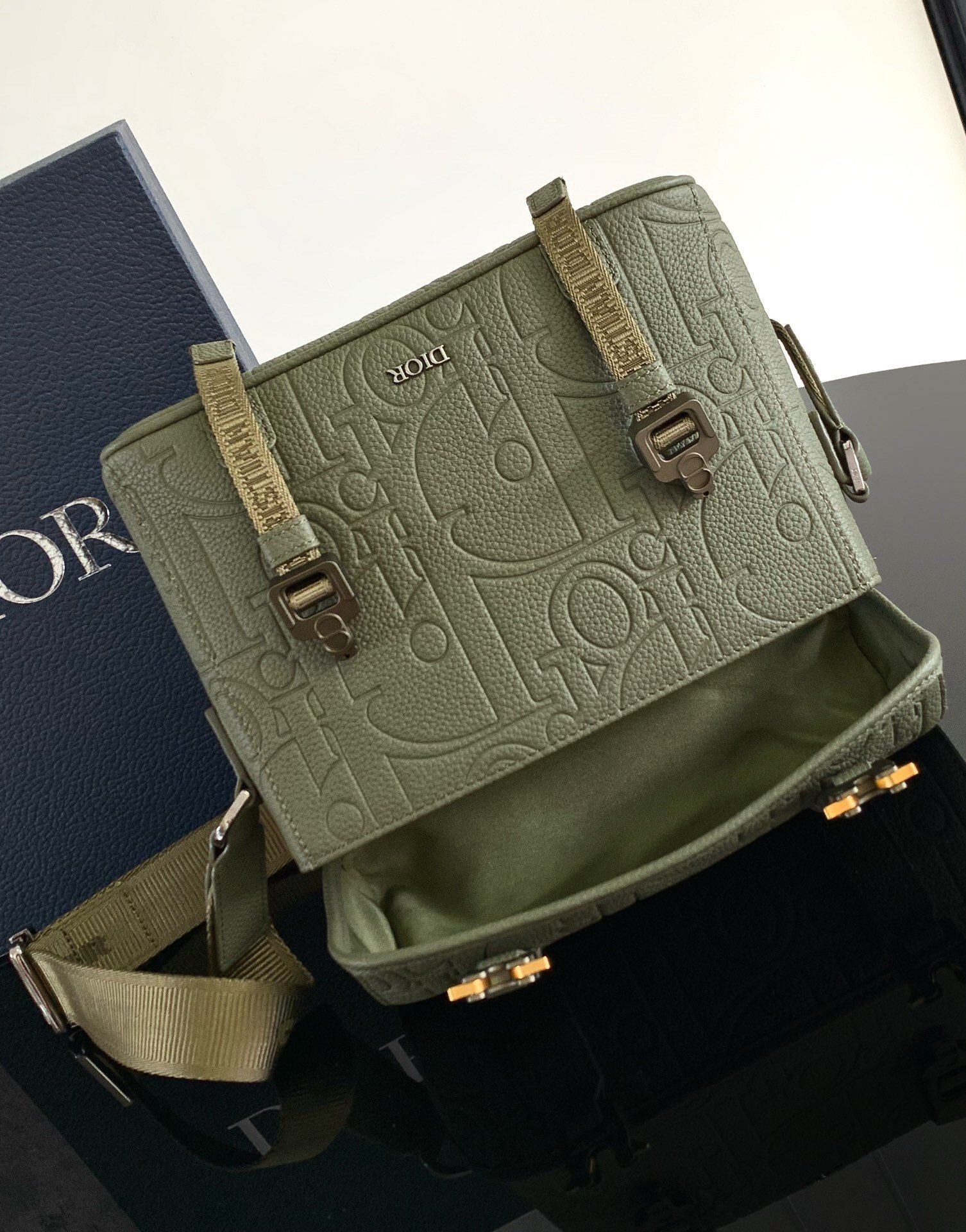 Dior Hit the Road Flap Messenger Bag in Khaki Gravity Leather